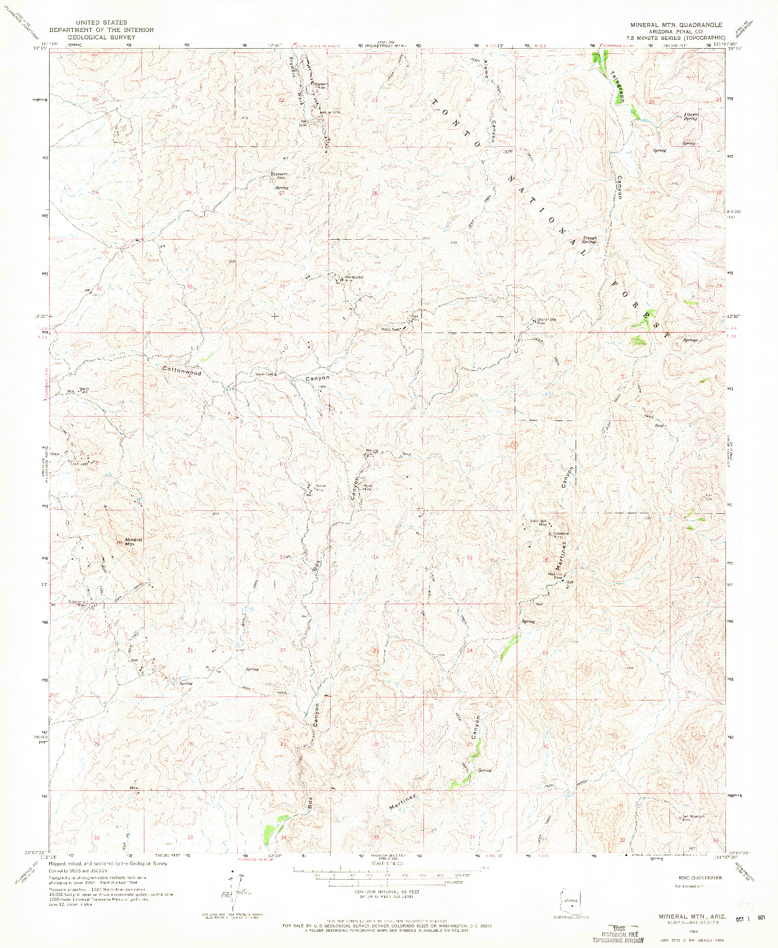 USGS 1:24000-SCALE QUADRANGLE FOR MINERAL MTN, AZ 1964