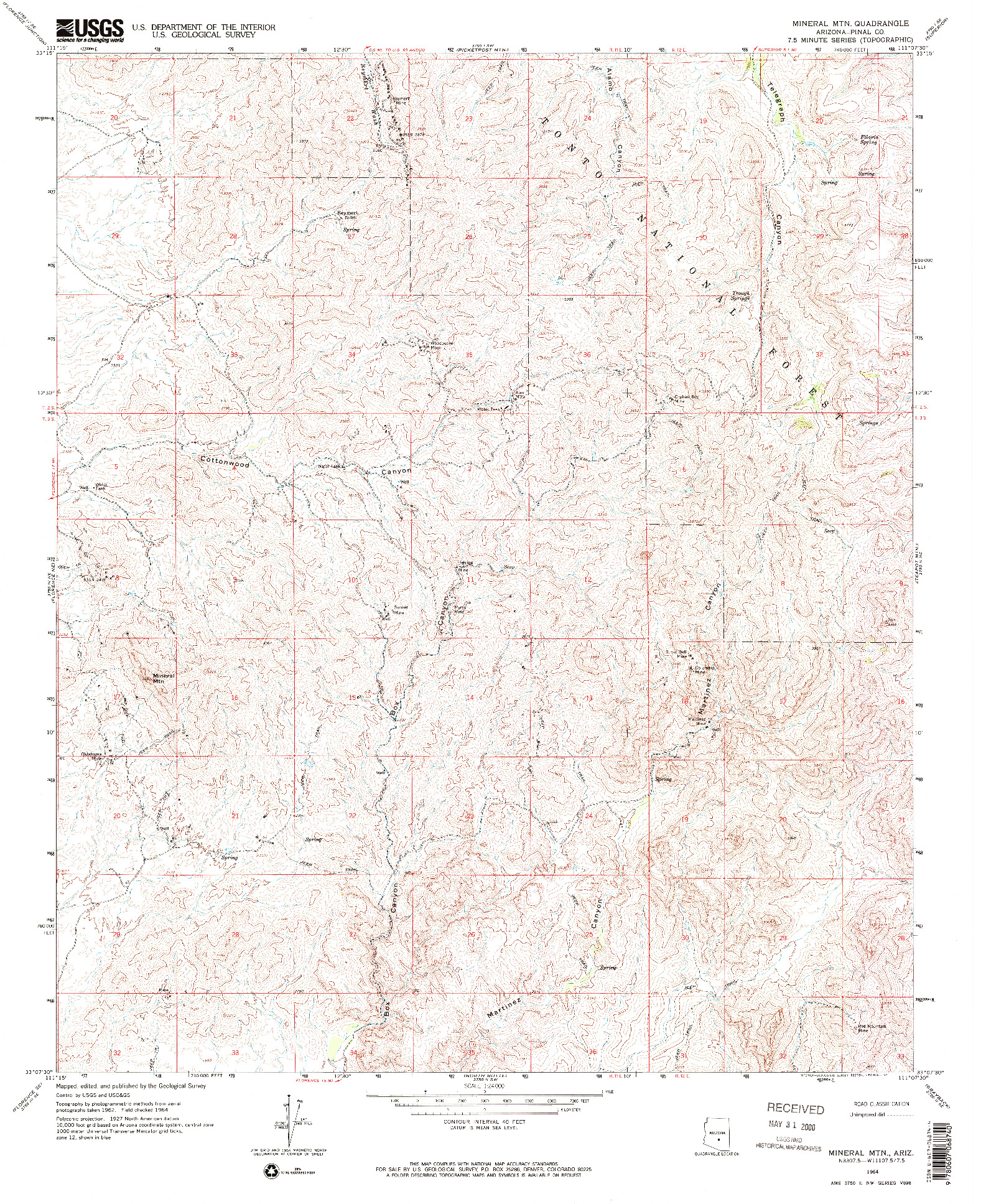 USGS 1:24000-SCALE QUADRANGLE FOR MINERAL MTN, AZ 1964