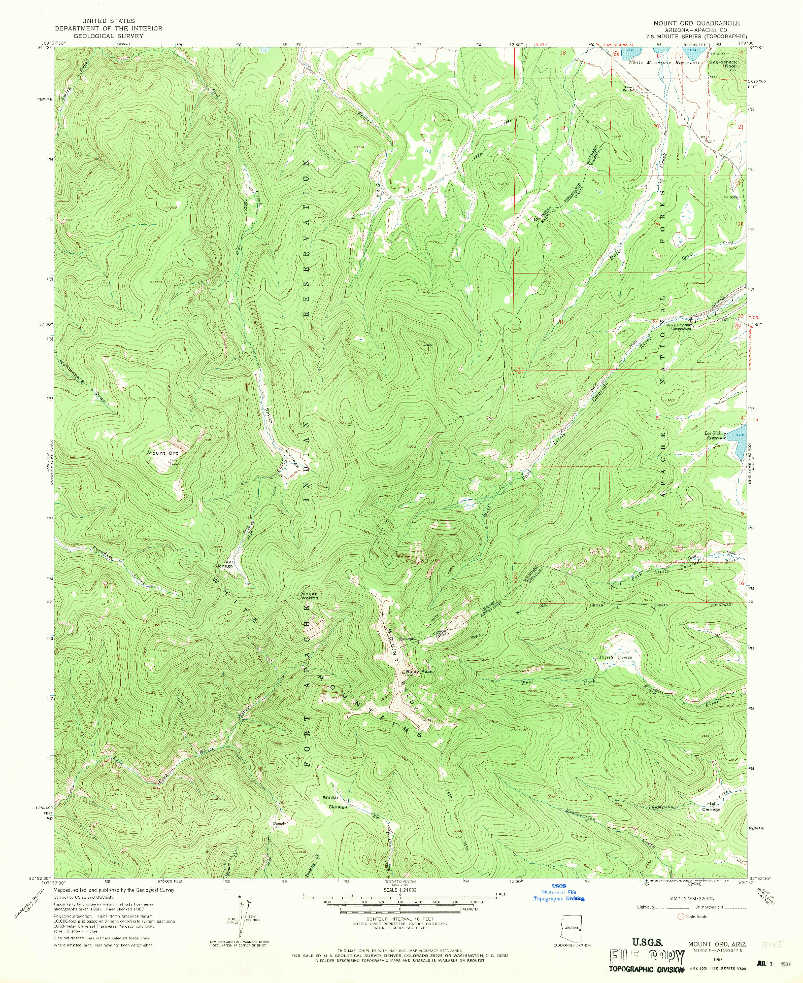 USGS 1:24000-SCALE QUADRANGLE FOR MOUNT ORD, AZ 1967