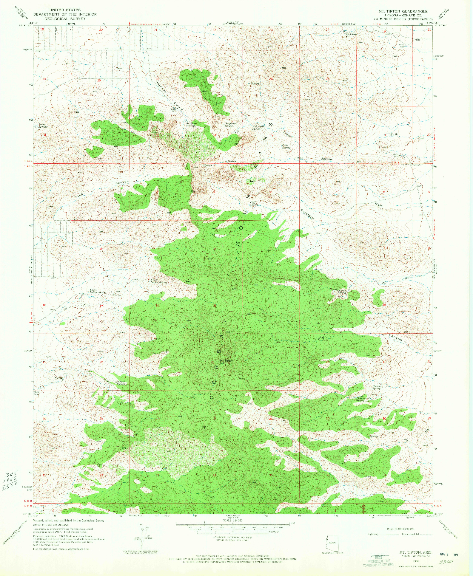 USGS 1:24000-SCALE QUADRANGLE FOR MT. TIPTON, AZ 1968