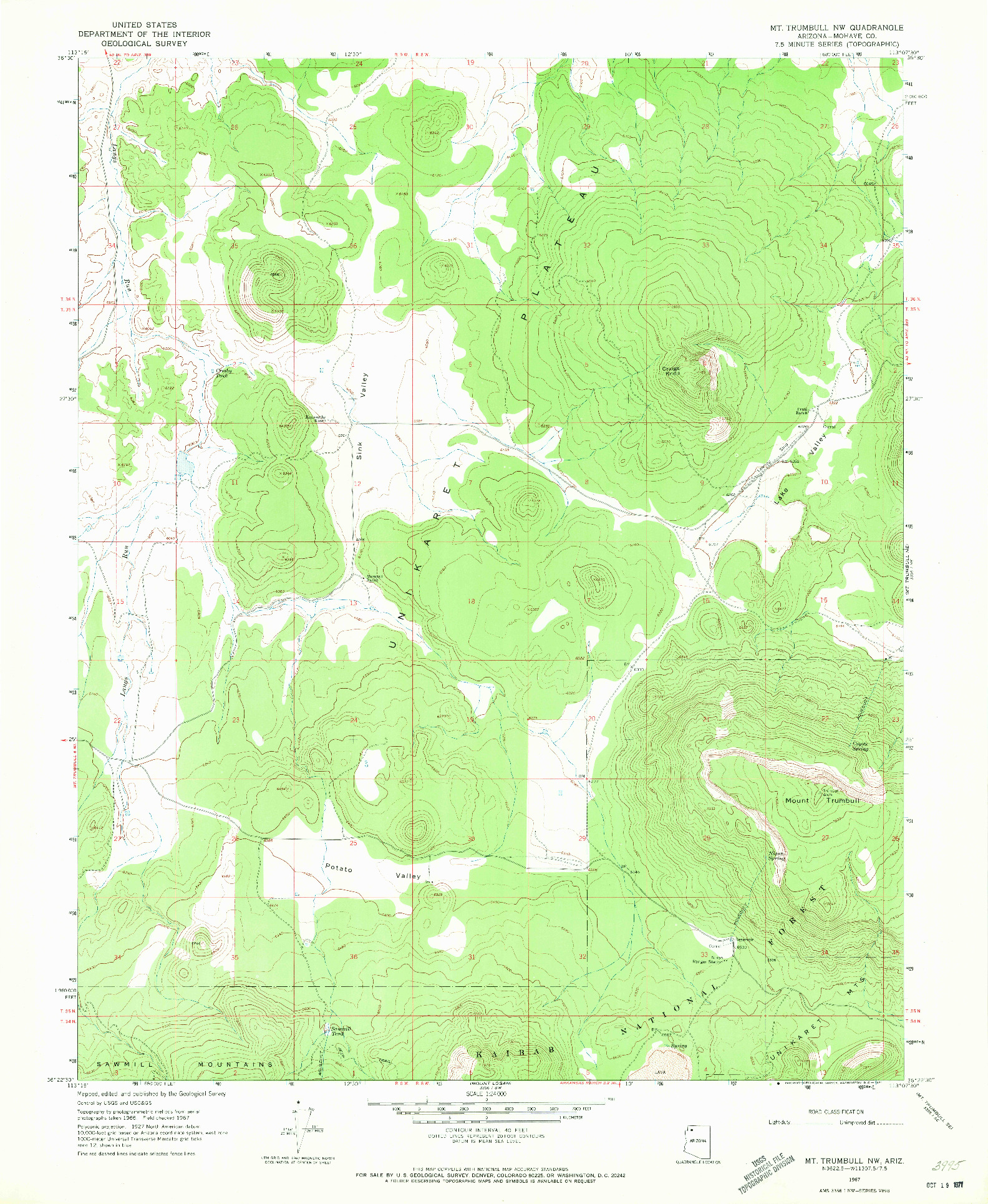 USGS 1:24000-SCALE QUADRANGLE FOR MT. TRUMBULL NW, AZ 1967