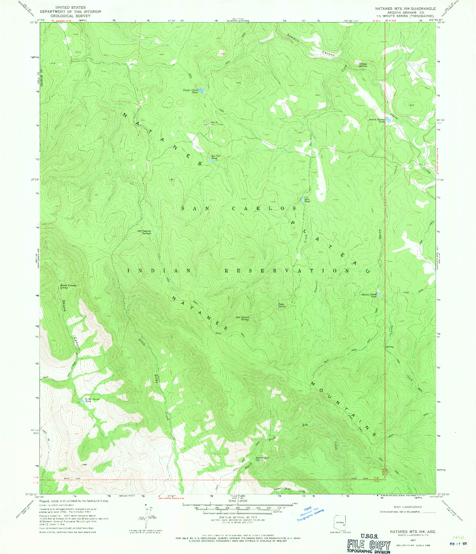 USGS 1:24000-SCALE QUADRANGLE FOR NATANES MTS NW, AZ 1967