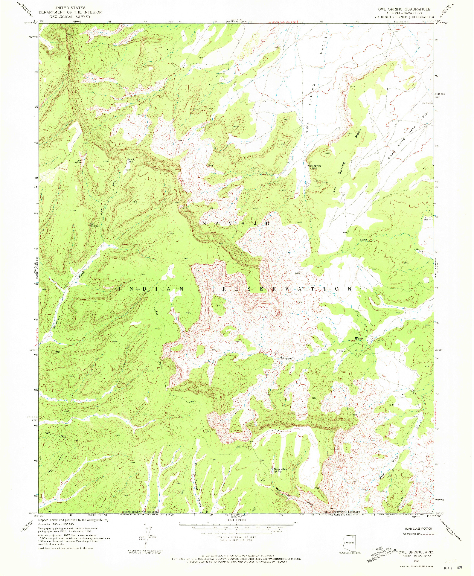 USGS 1:24000-SCALE QUADRANGLE FOR OWL SPRING, AZ 1968