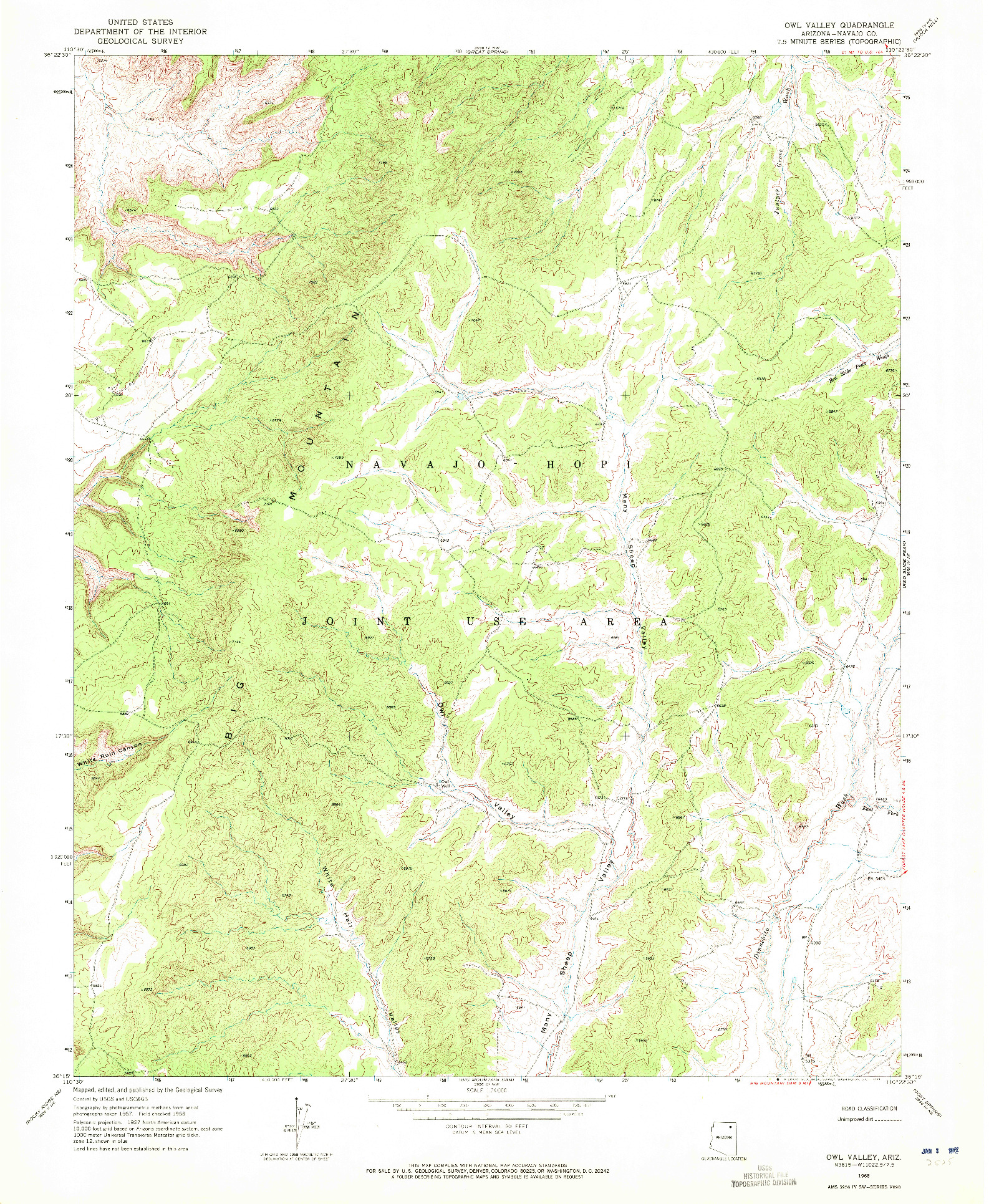 USGS 1:24000-SCALE QUADRANGLE FOR OWL VALLEY, AZ 1968