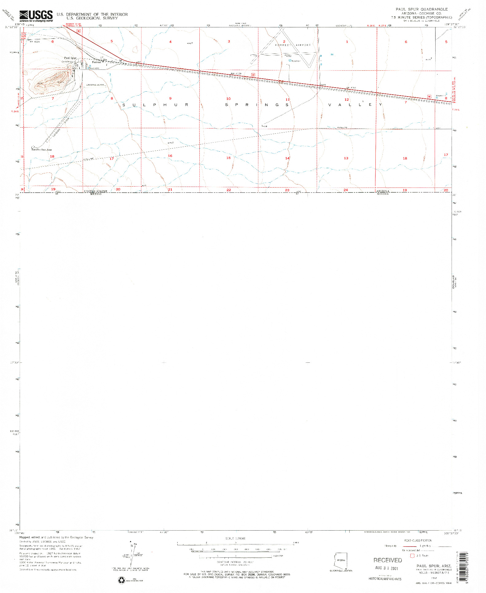 USGS 1:24000-SCALE QUADRANGLE FOR PAUL SPUR, AZ 1957