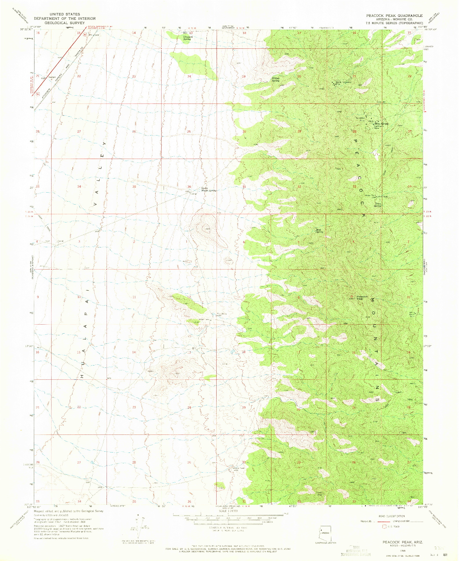 USGS 1:24000-SCALE QUADRANGLE FOR PEACOCK PEAK, AZ 1968