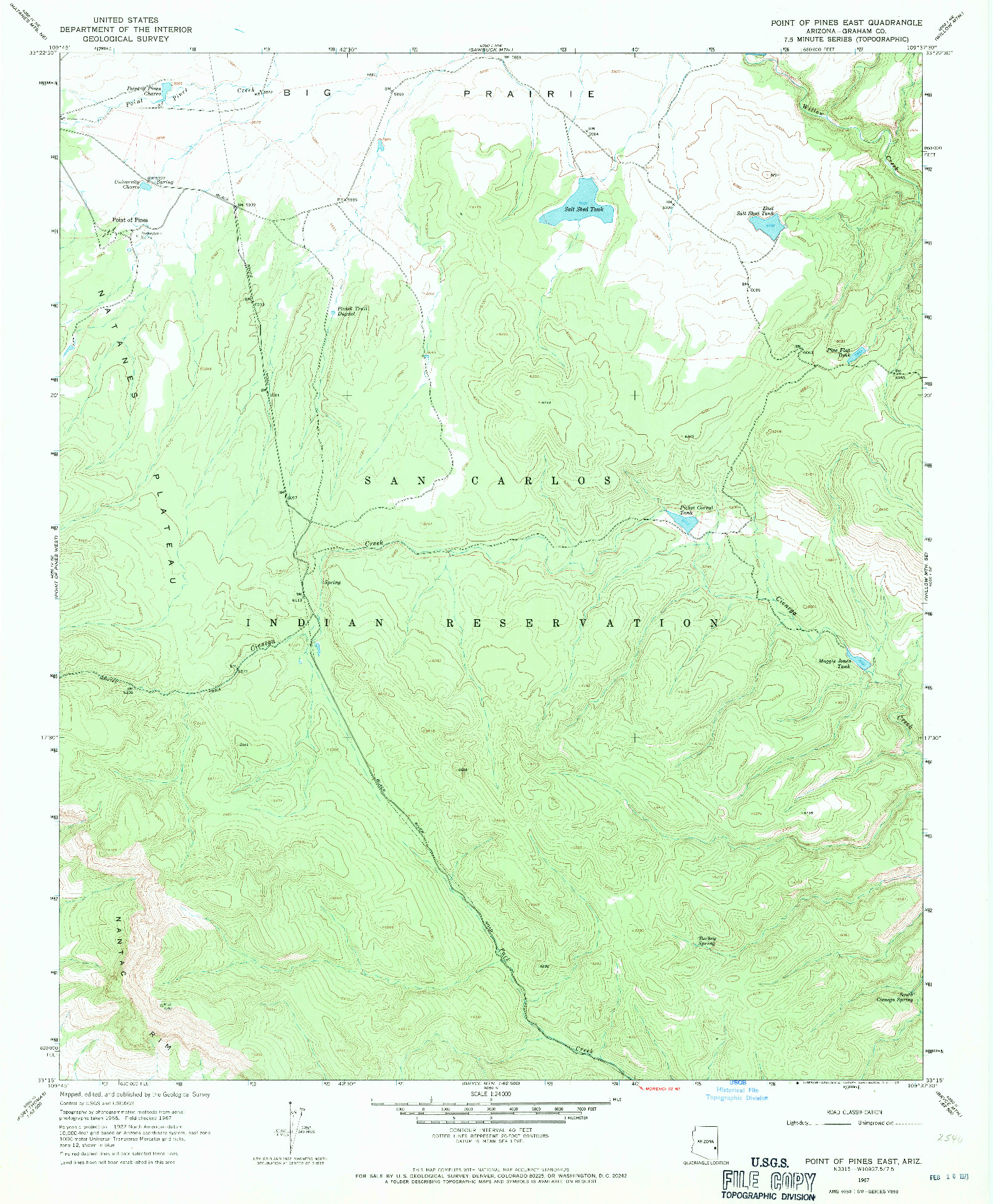 USGS 1:24000-SCALE QUADRANGLE FOR POINT OF PINES EAST, AZ 1967