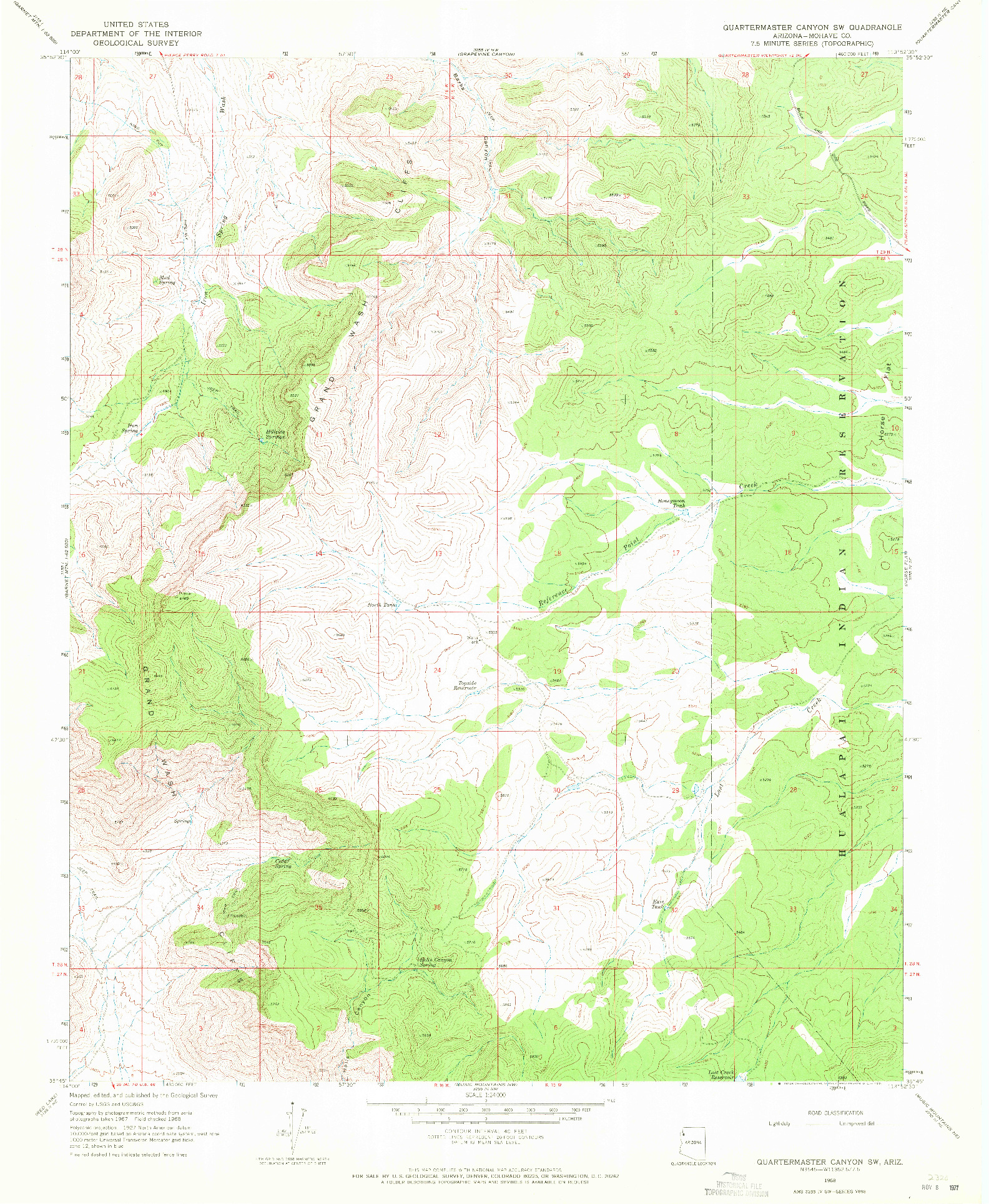 USGS 1:24000-SCALE QUADRANGLE FOR QUARTERMASTER CANYON SW, AZ 1968