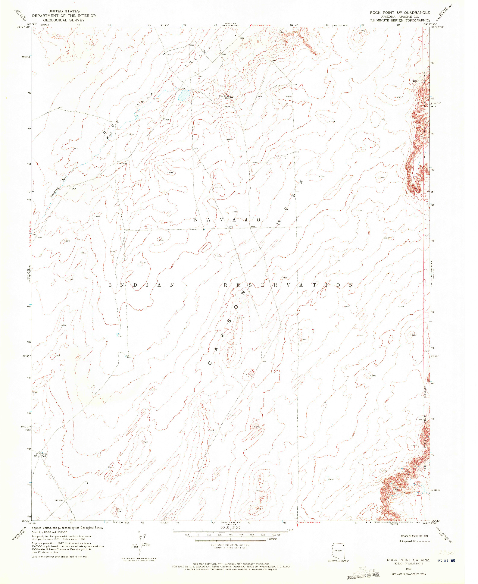 USGS 1:24000-SCALE QUADRANGLE FOR ROCK POINT SW, AZ 1968