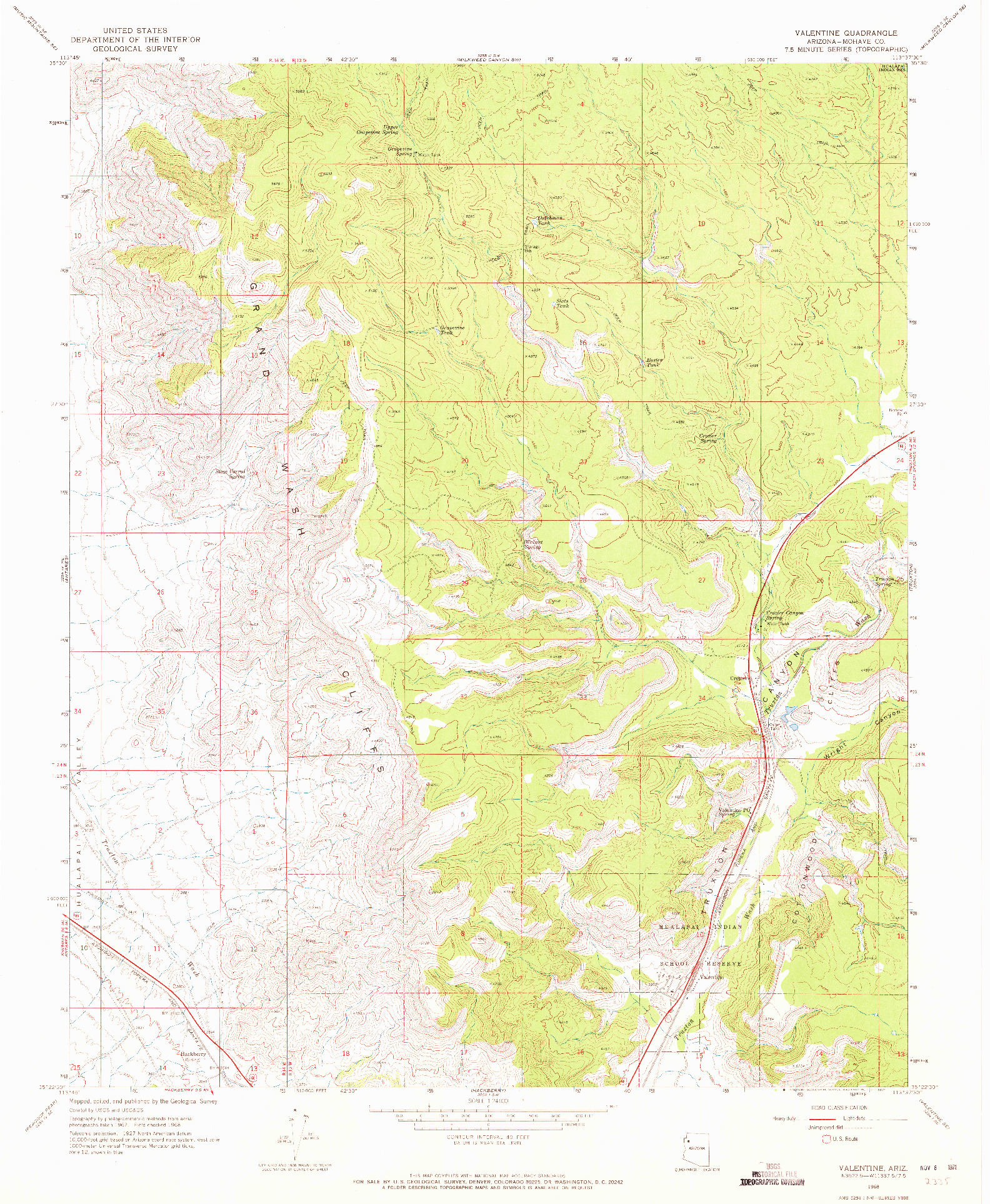 USGS 1:24000-SCALE QUADRANGLE FOR VALENTINE, AZ 1968