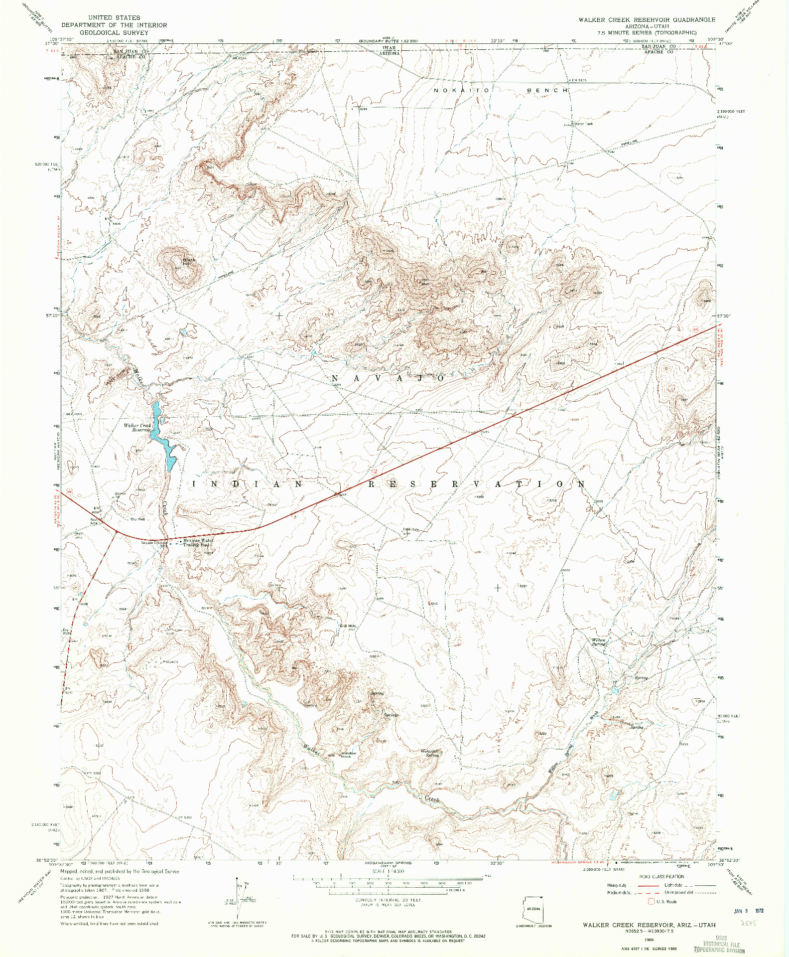 USGS 1:24000-SCALE QUADRANGLE FOR WALKER CREEK RESERVOIR, AZ 1968