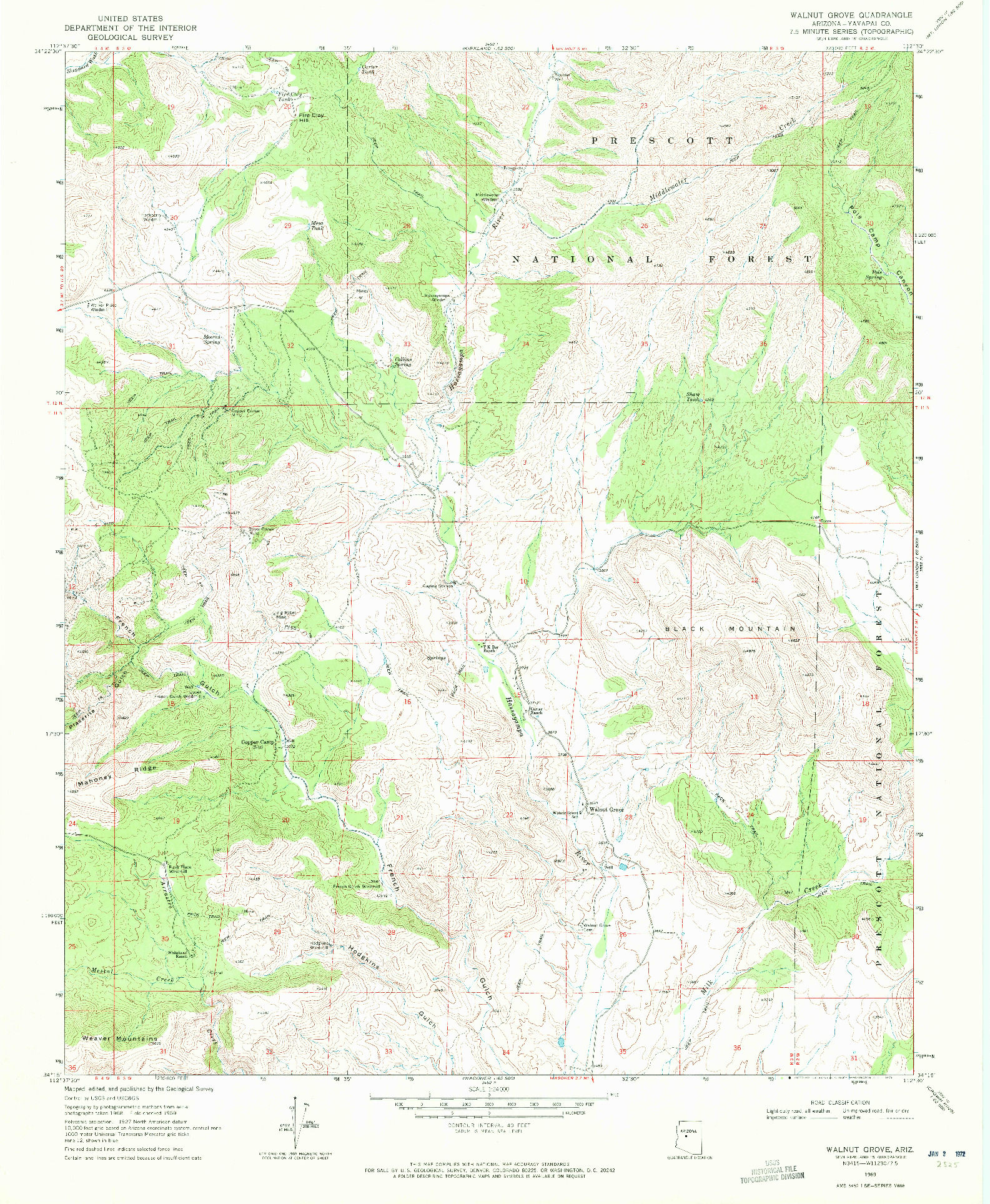 USGS 1:24000-SCALE QUADRANGLE FOR WALNUT GROVE, AZ 1969