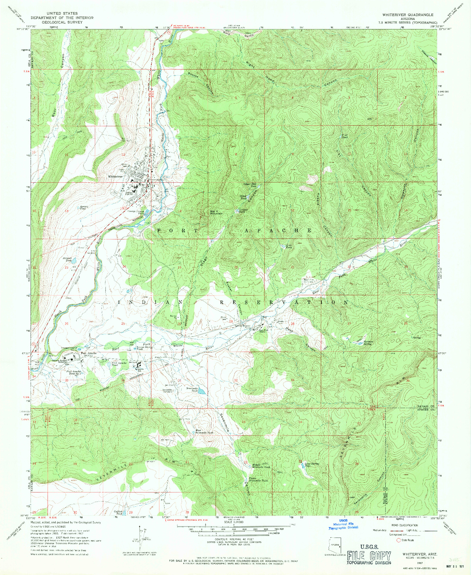 USGS 1:24000-SCALE QUADRANGLE FOR WHITERIVER, AZ 1967