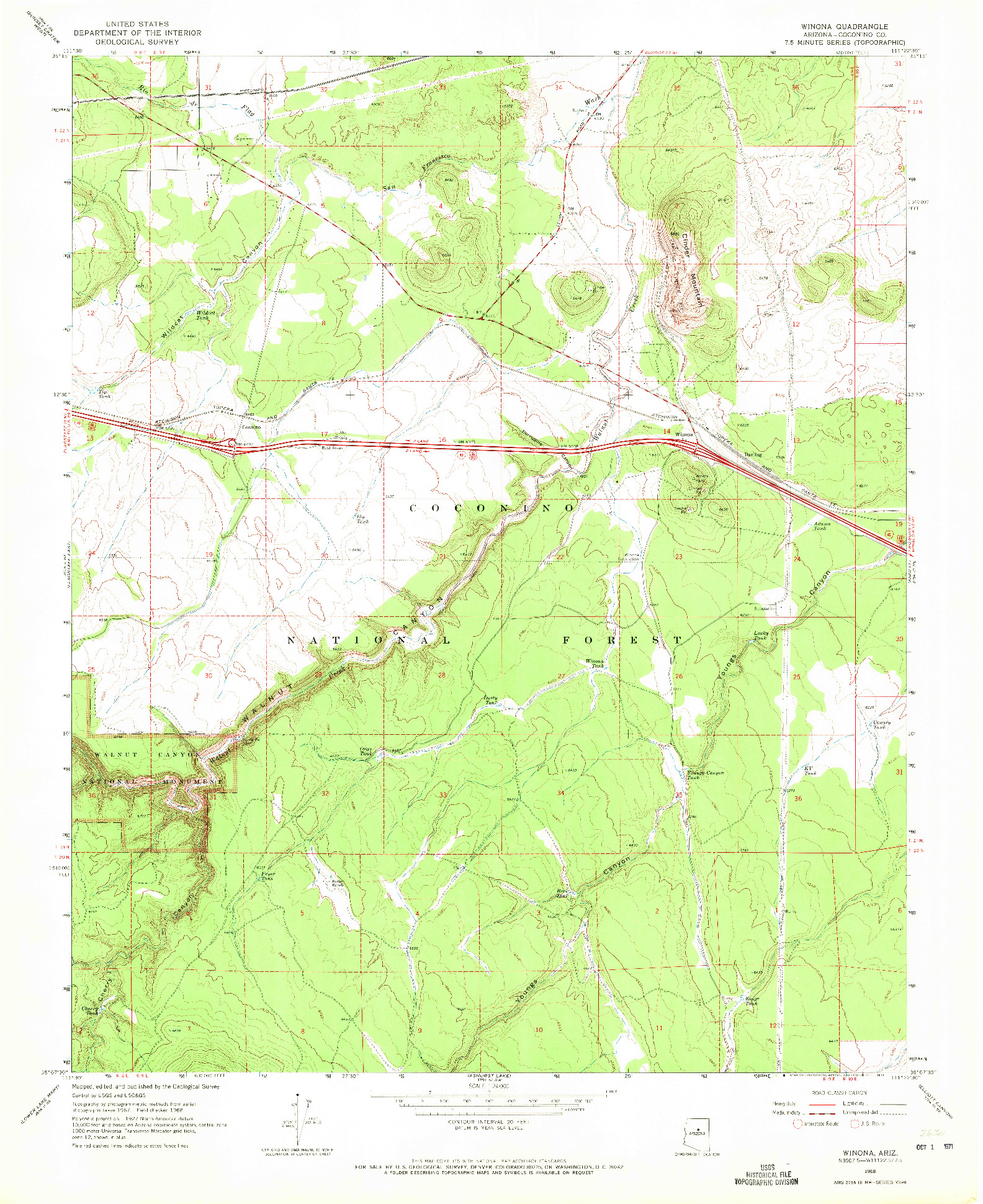 USGS 1:24000-SCALE QUADRANGLE FOR WINONA, AZ 1968