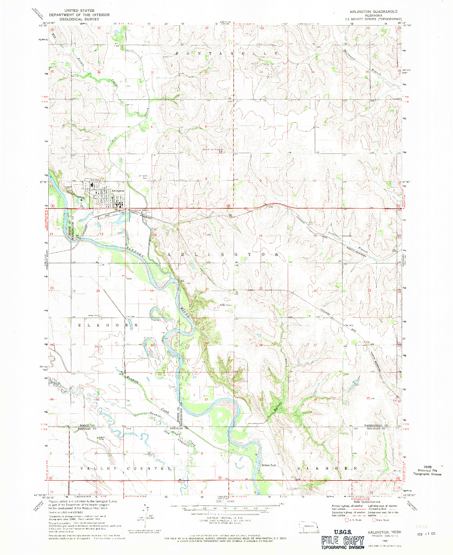 USGS 1:24000-SCALE QUADRANGLE FOR ARLINGTON, NE 1968