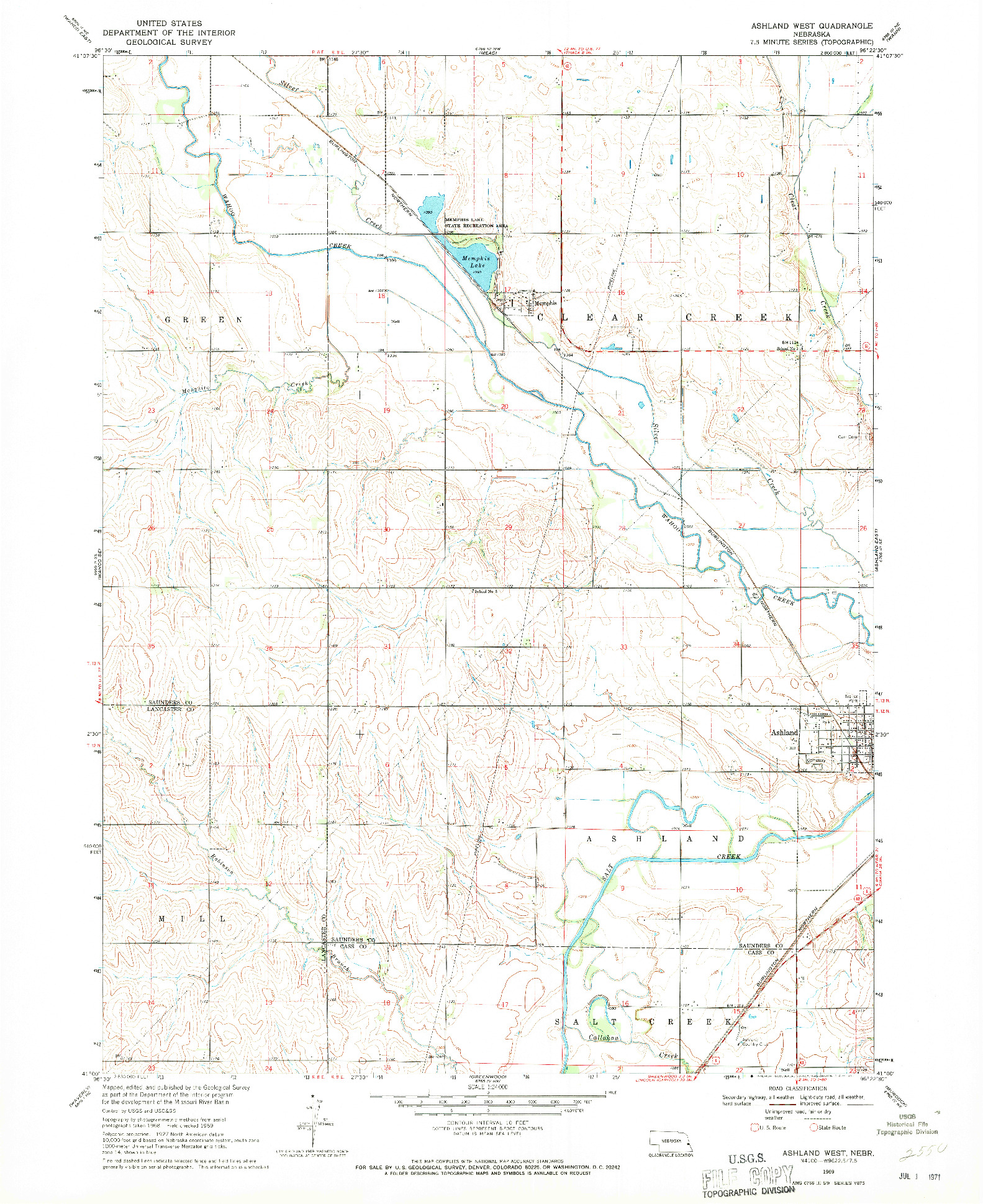 USGS 1:24000-SCALE QUADRANGLE FOR ASHLAND WEST, NE 1969