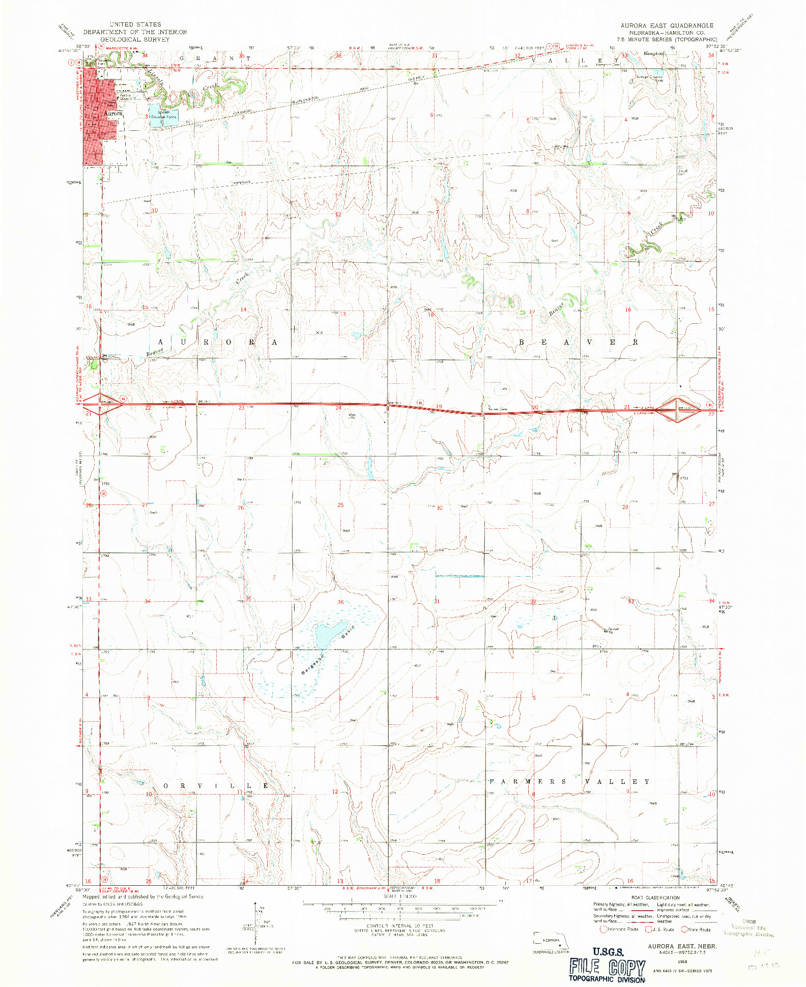 USGS 1:24000-SCALE QUADRANGLE FOR AURORA EAST, NE 1968