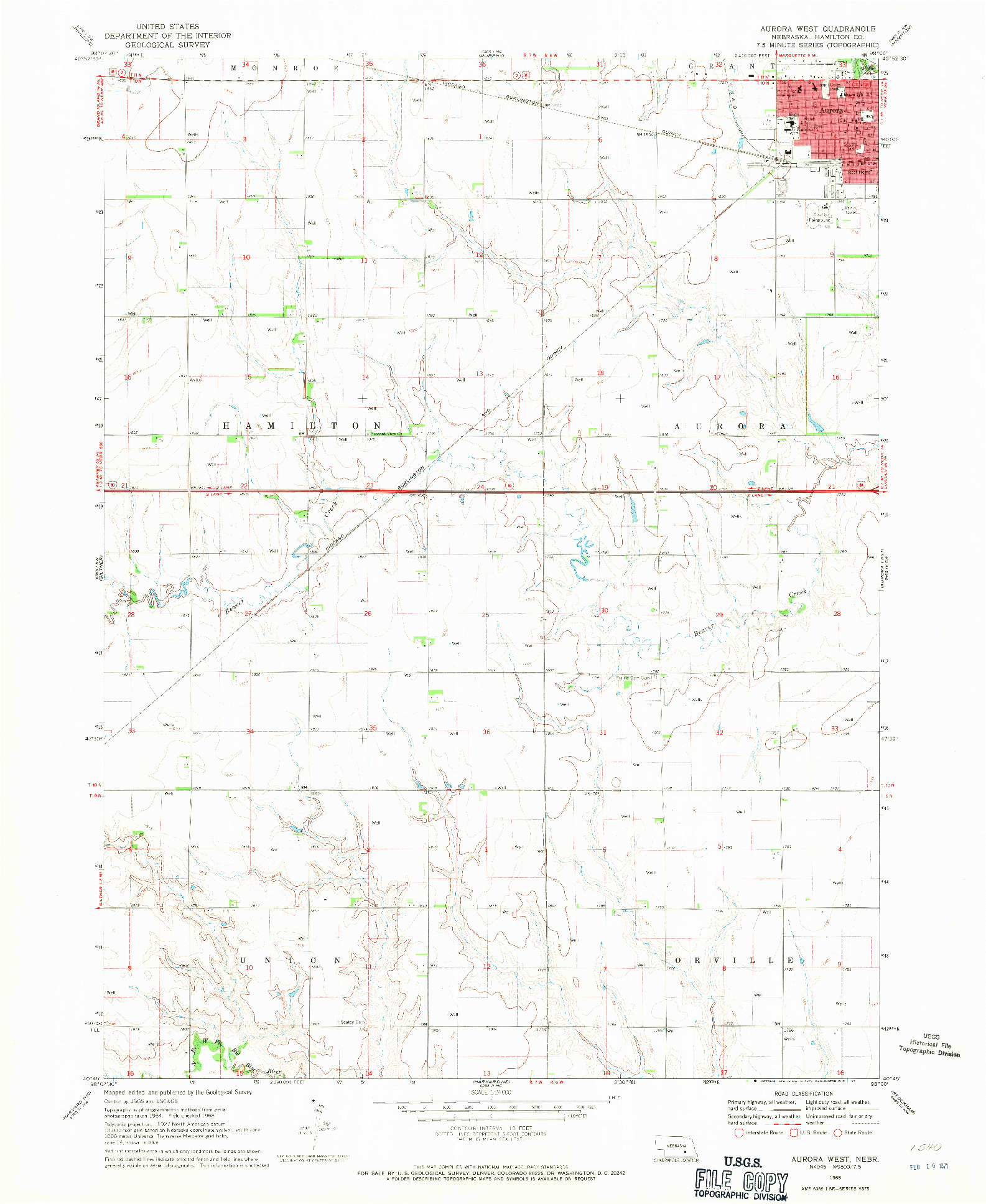 USGS 1:24000-SCALE QUADRANGLE FOR AURORA WEST, NE 1968