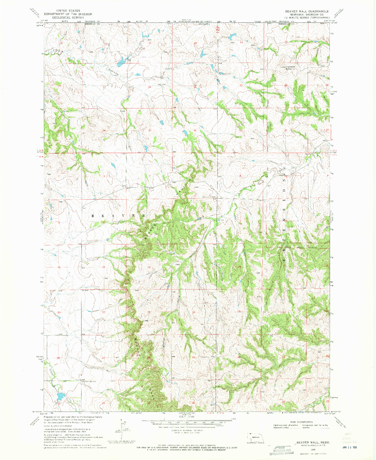 USGS 1:24000-SCALE QUADRANGLE FOR BEAVER WALL, NE 1969