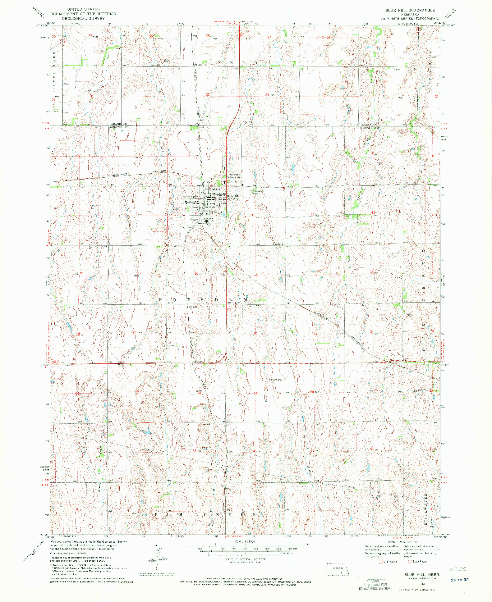 USGS 1:24000-SCALE QUADRANGLE FOR BLUE HILL, NE 1969