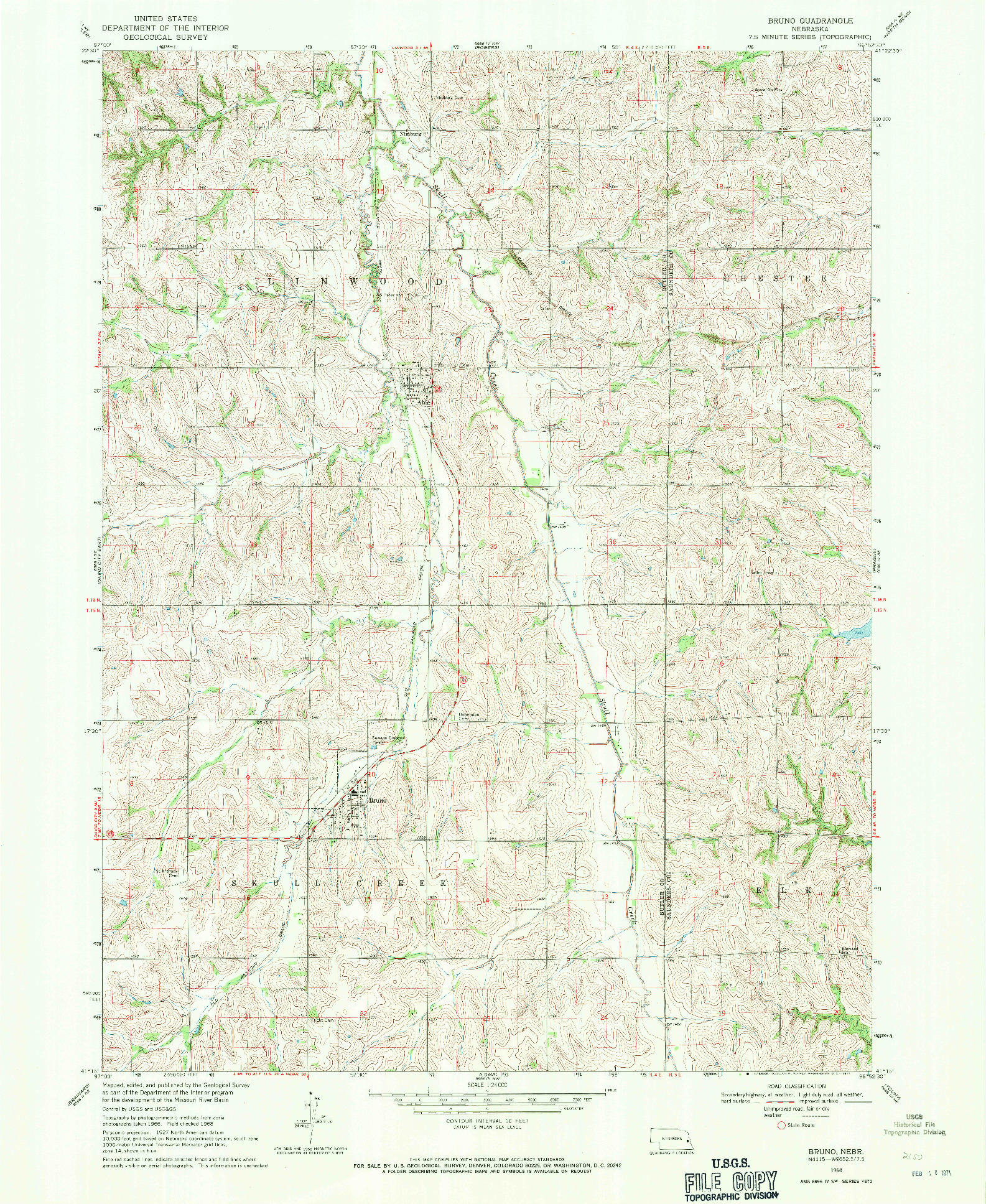 USGS 1:24000-SCALE QUADRANGLE FOR BRUNO, NE 1968