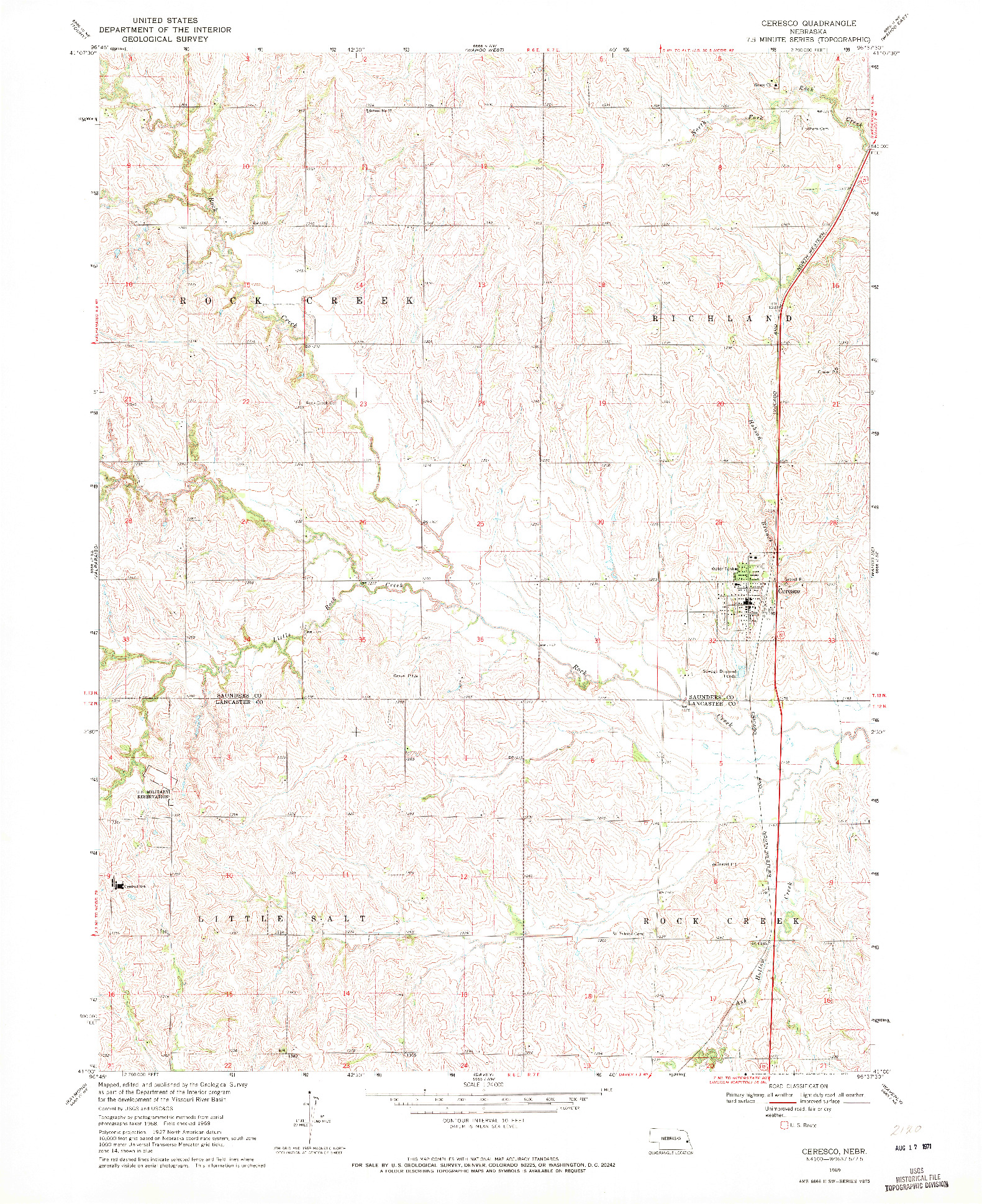 USGS 1:24000-SCALE QUADRANGLE FOR CERESCO, NE 1969