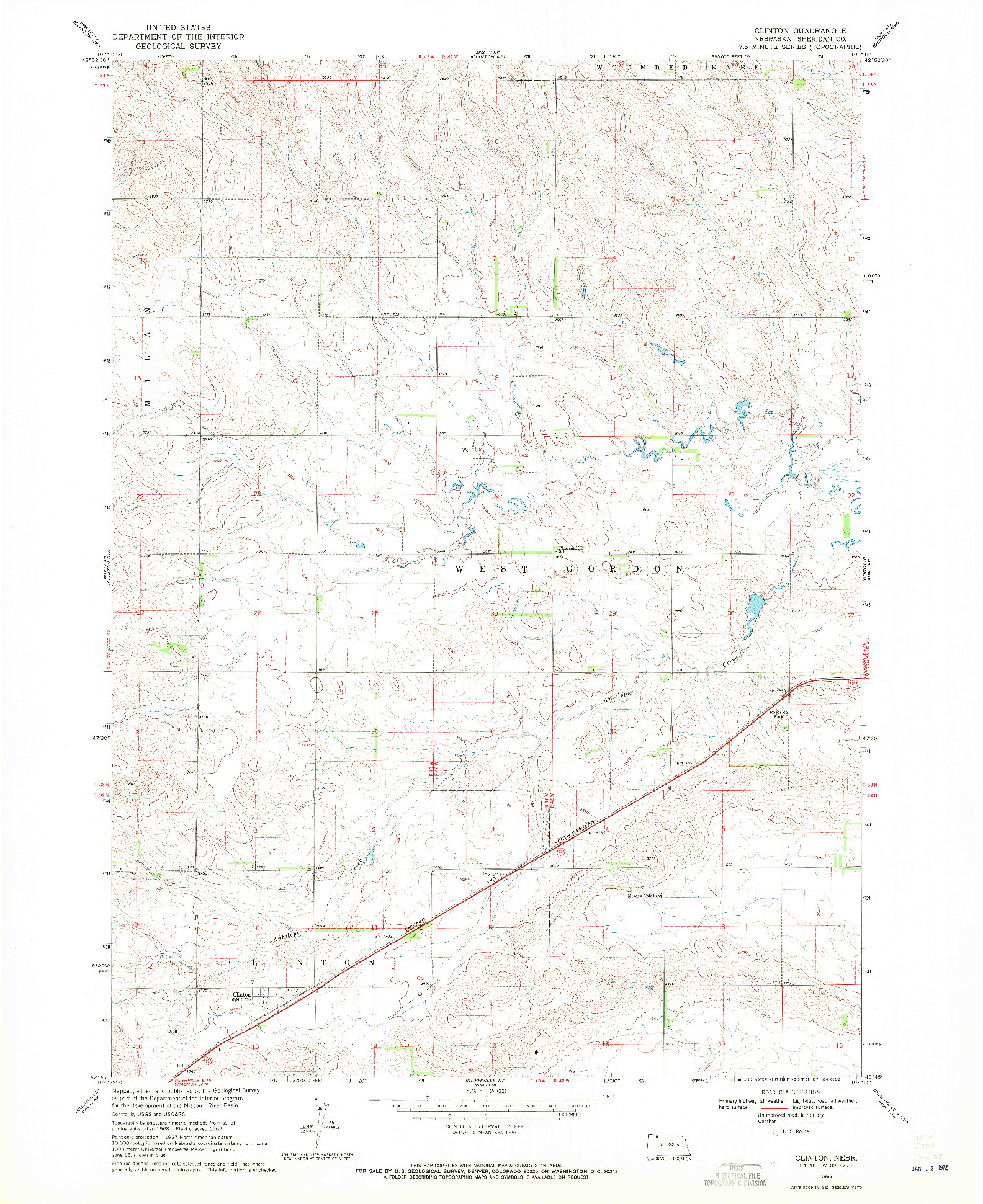 USGS 1:24000-SCALE QUADRANGLE FOR CLINTON, NE 1969