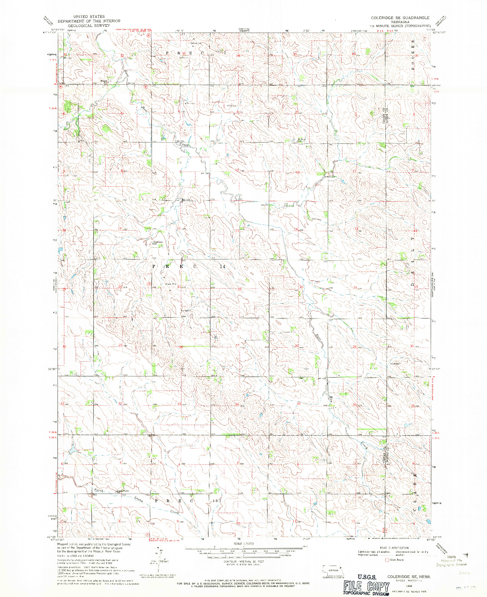 USGS 1:24000-SCALE QUADRANGLE FOR COLERIDGE SE, NE 1968