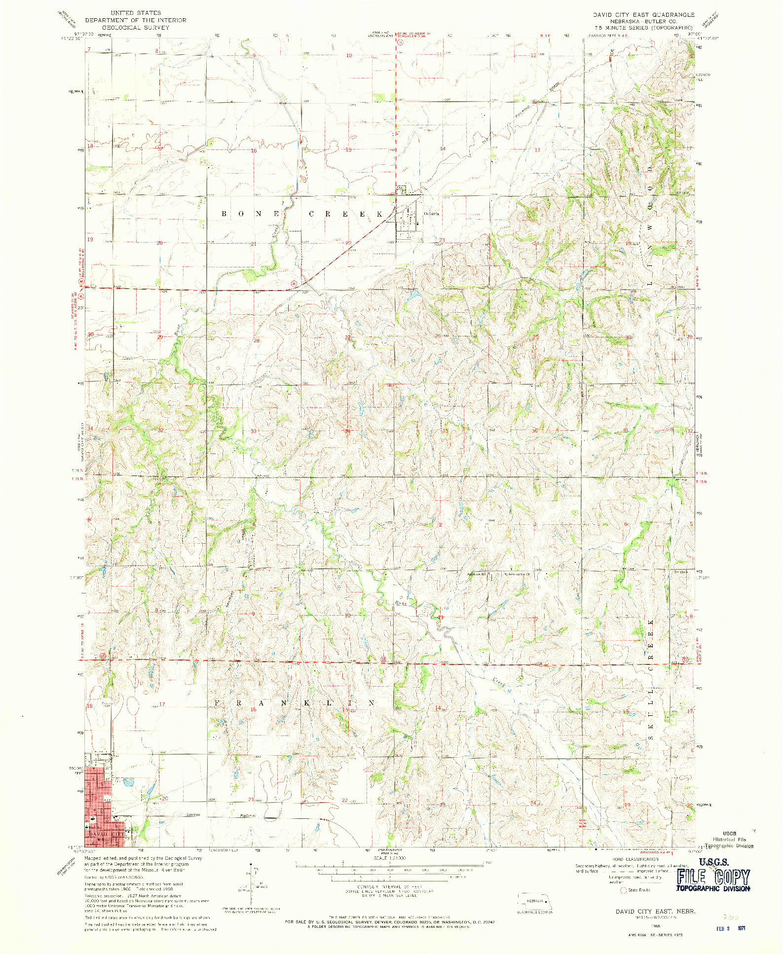 USGS 1:24000-SCALE QUADRANGLE FOR DAVID CITY EAST, NE 1968
