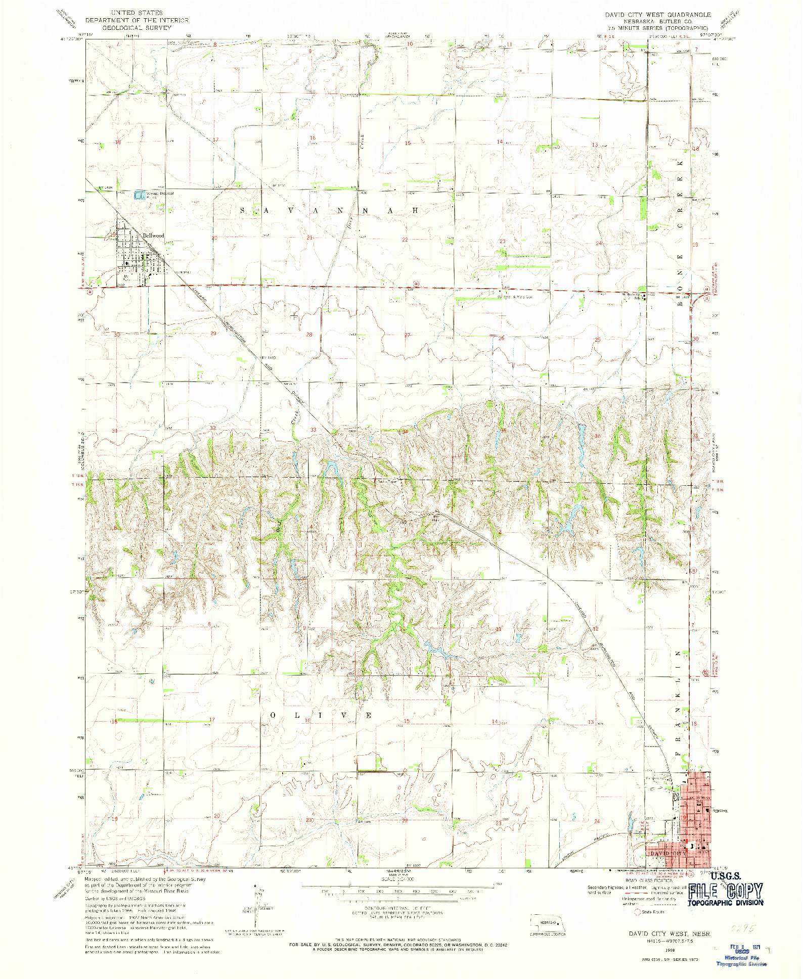 USGS 1:24000-SCALE QUADRANGLE FOR DAVID CITY WEST, NE 1968