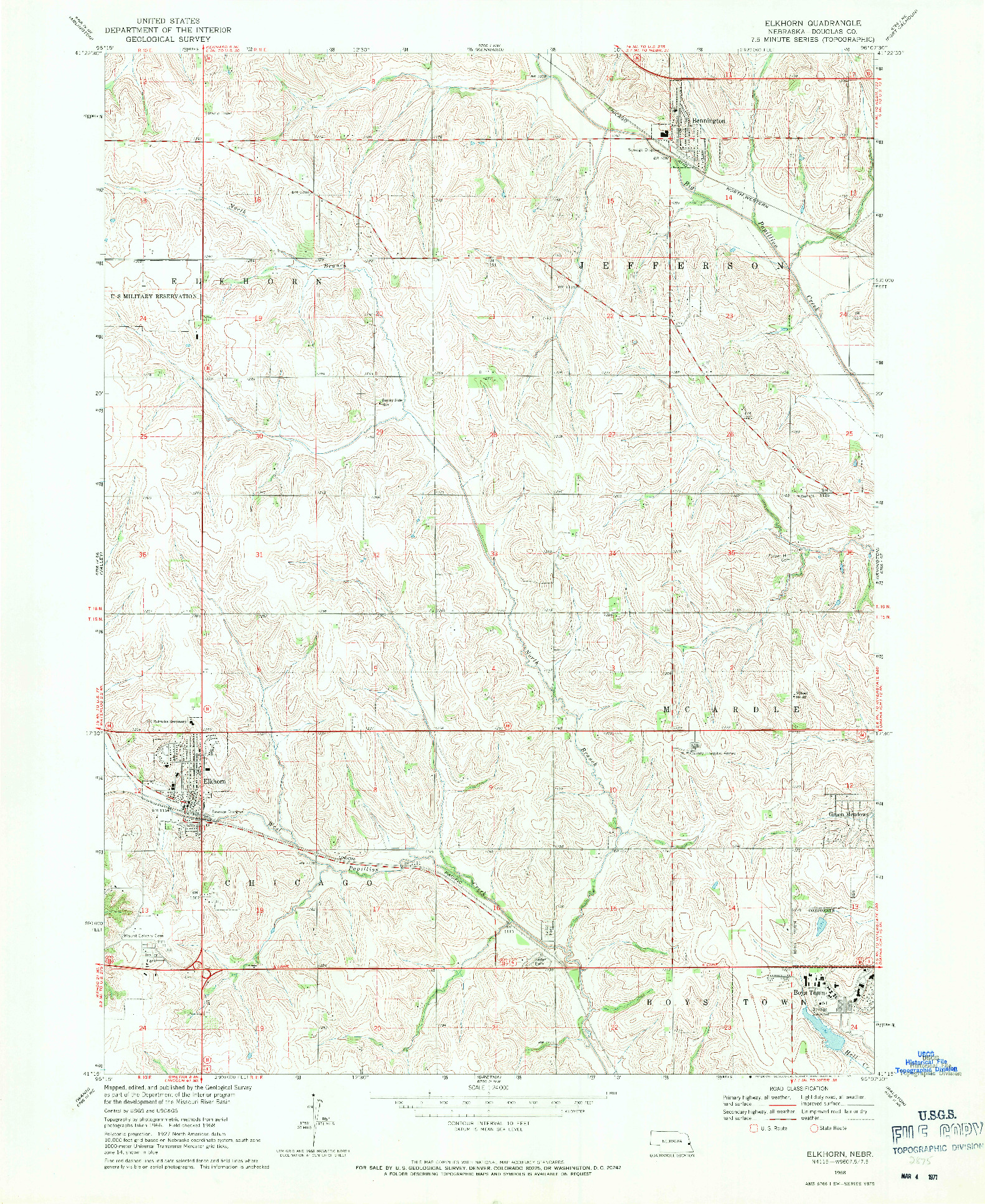 USGS 1:24000-SCALE QUADRANGLE FOR ELKHORN, NE 1968