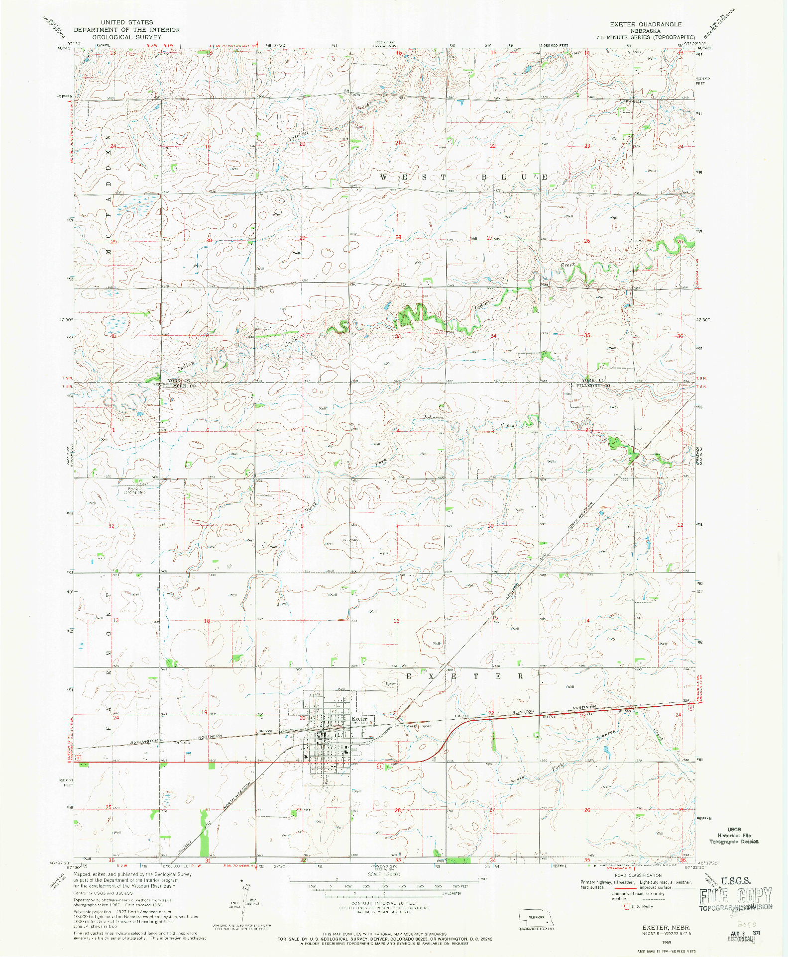 USGS 1:24000-SCALE QUADRANGLE FOR EXETER, NE 1969