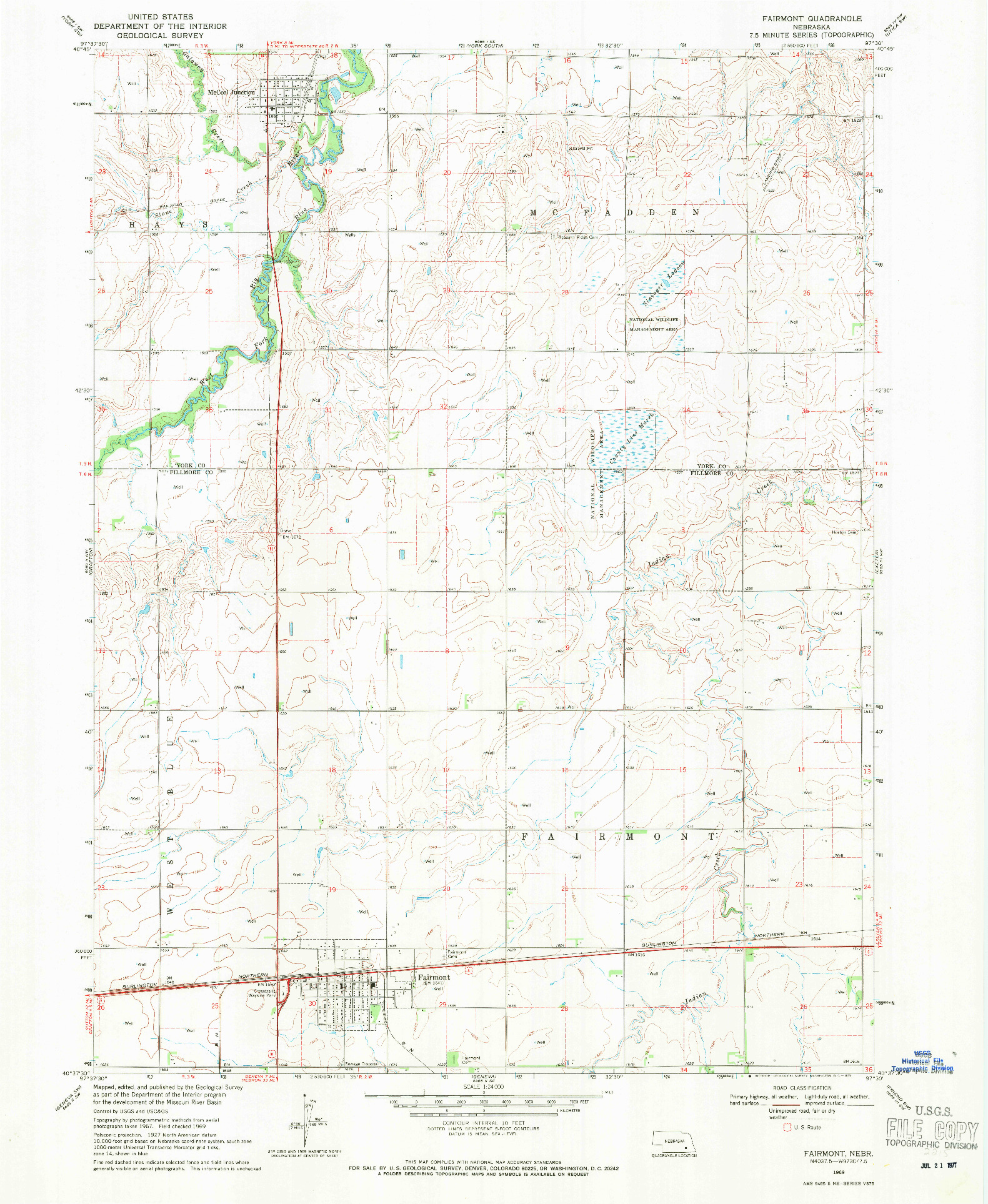 USGS 1:24000-SCALE QUADRANGLE FOR FAIRMONT, NE 1969