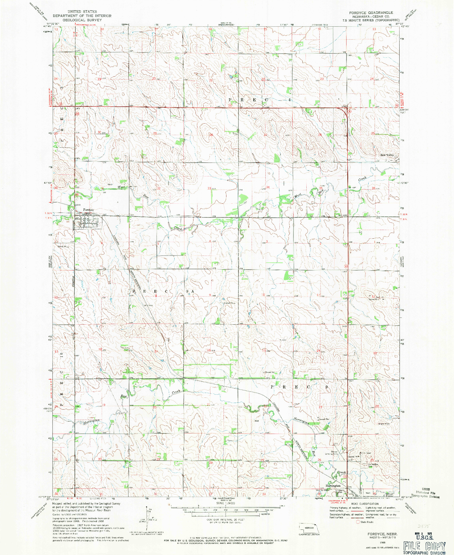 USGS 1:24000-SCALE QUADRANGLE FOR FORDYCE, NE 1968