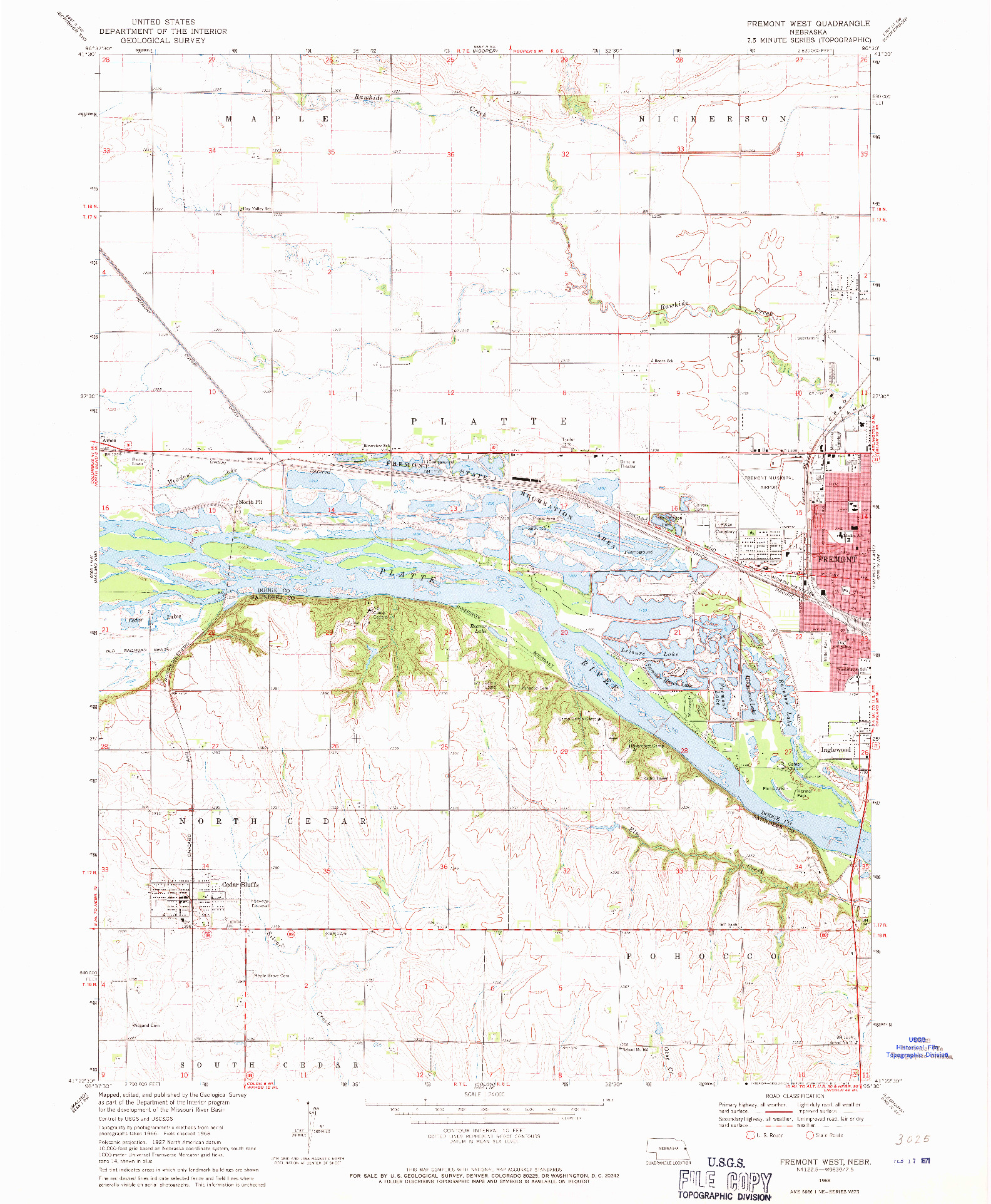 USGS 1:24000-SCALE QUADRANGLE FOR FREMONT WEST, NE 1968