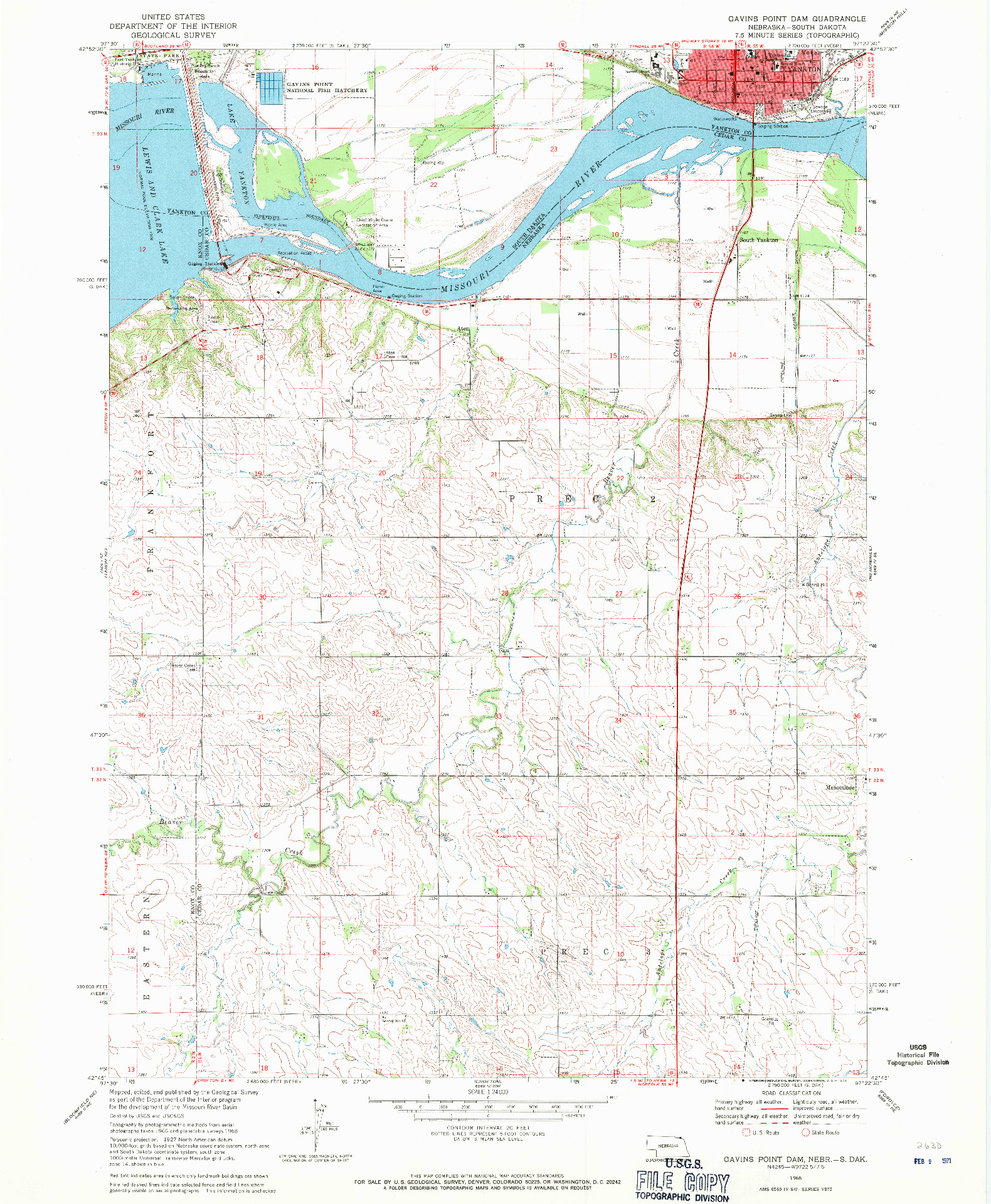 USGS 1:24000-SCALE QUADRANGLE FOR GAVINS POINT DAM, NE 1968