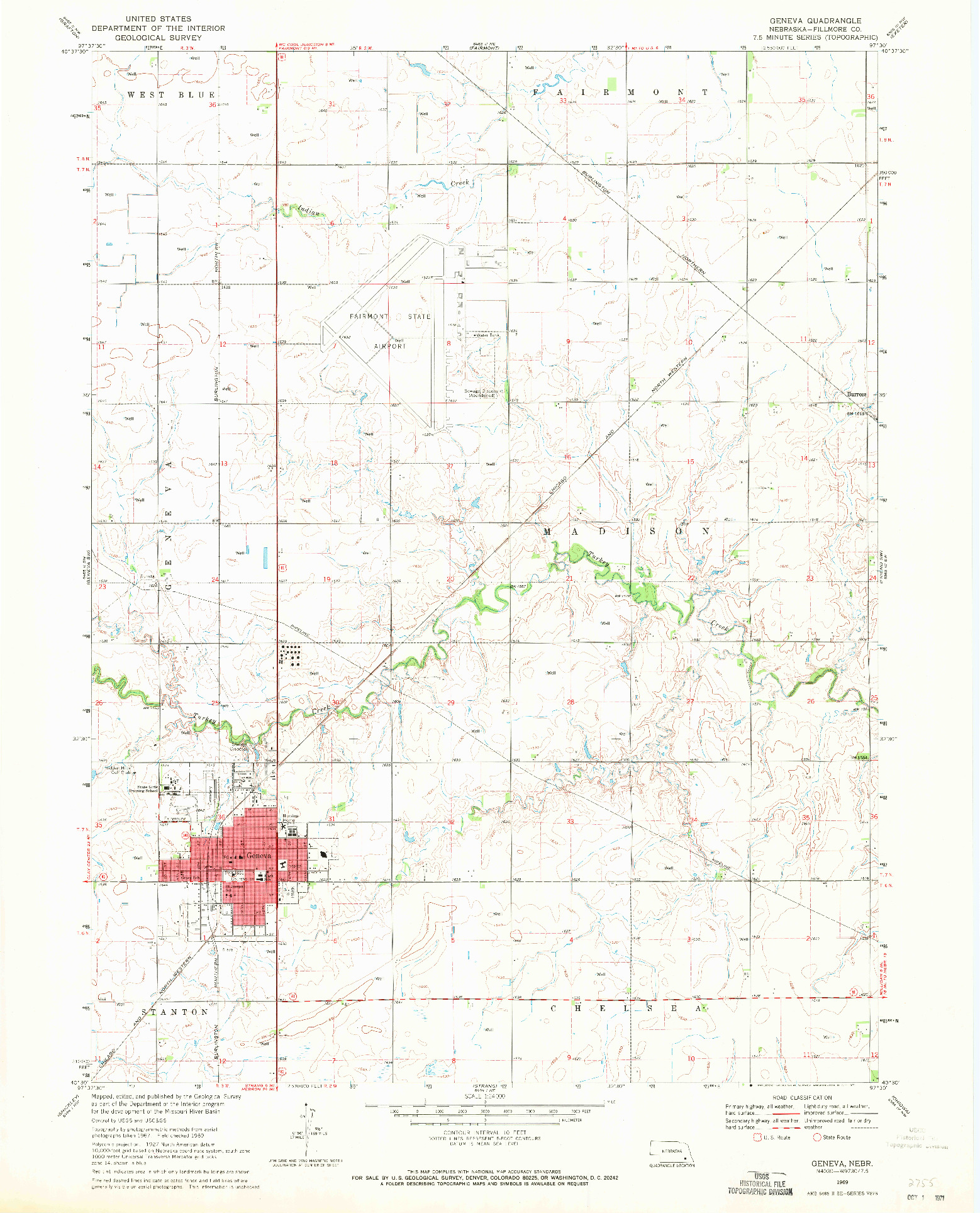 USGS 1:24000-SCALE QUADRANGLE FOR GENEVA, NE 1969
