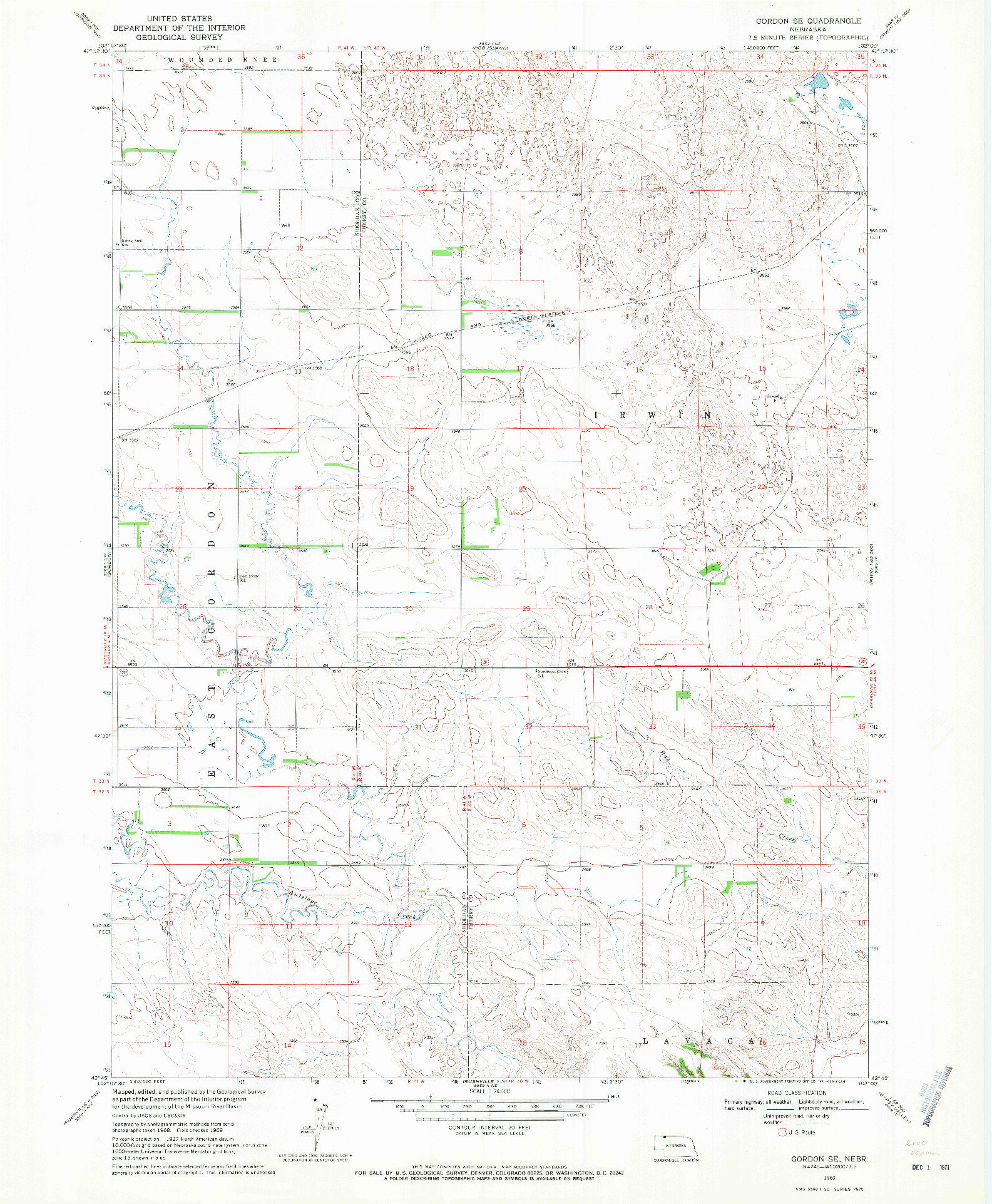 USGS 1:24000-SCALE QUADRANGLE FOR GORDON SE, NE 1969