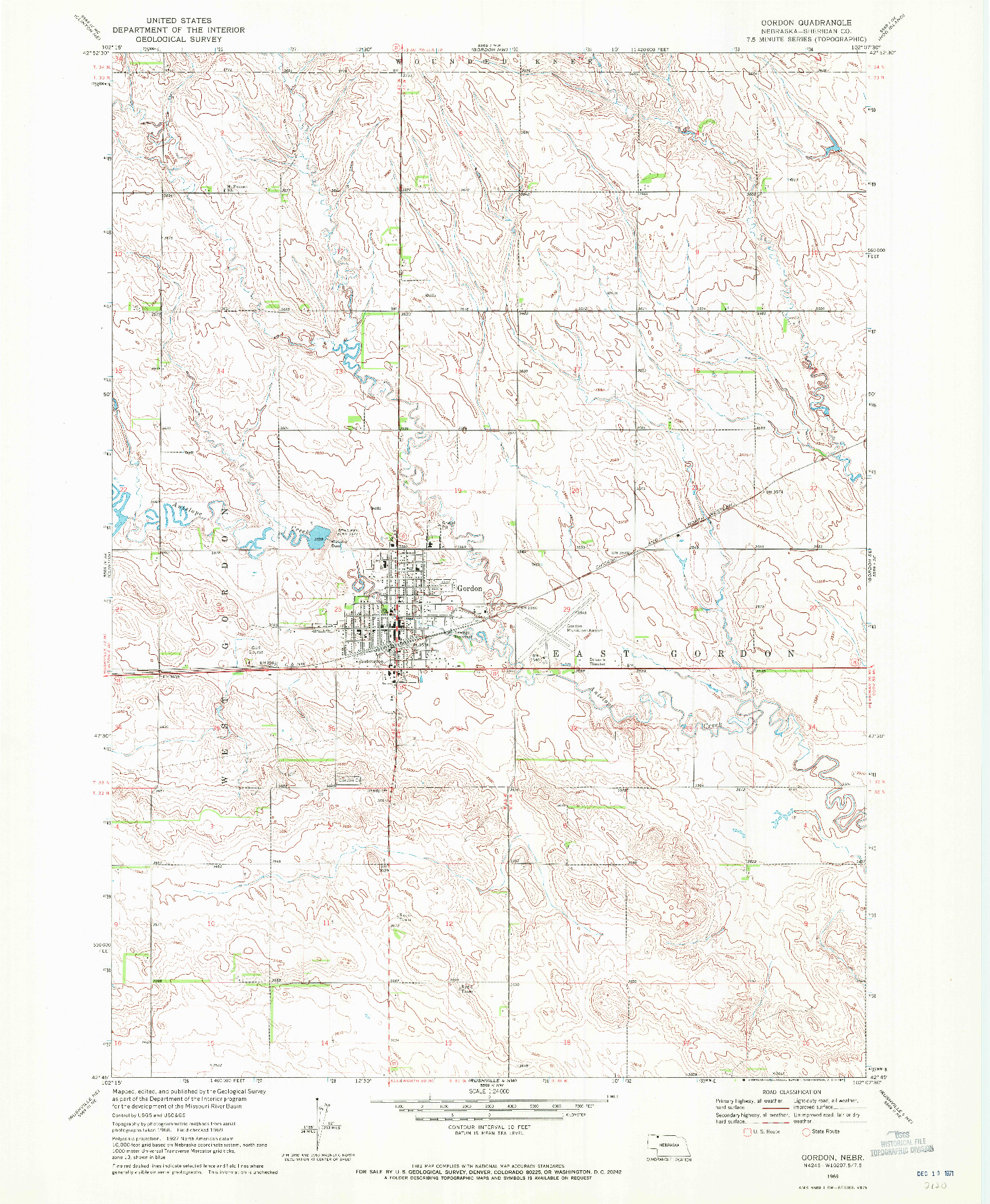 USGS 1:24000-SCALE QUADRANGLE FOR GORDON, NE 1969