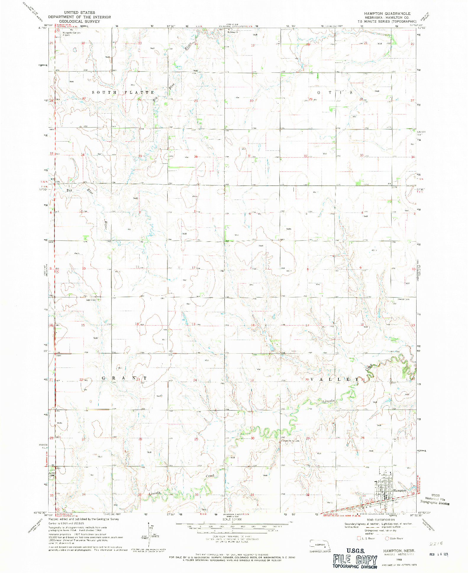 USGS 1:24000-SCALE QUADRANGLE FOR HAMPTON, NE 1968