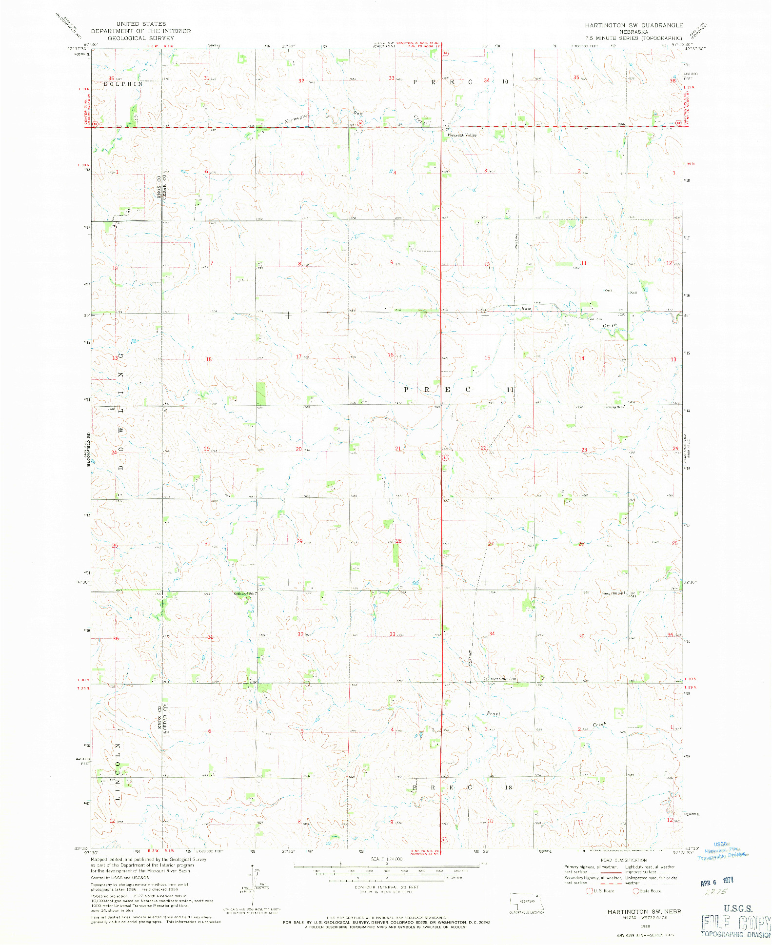 USGS 1:24000-SCALE QUADRANGLE FOR HARTINGTON SW, NE 1968