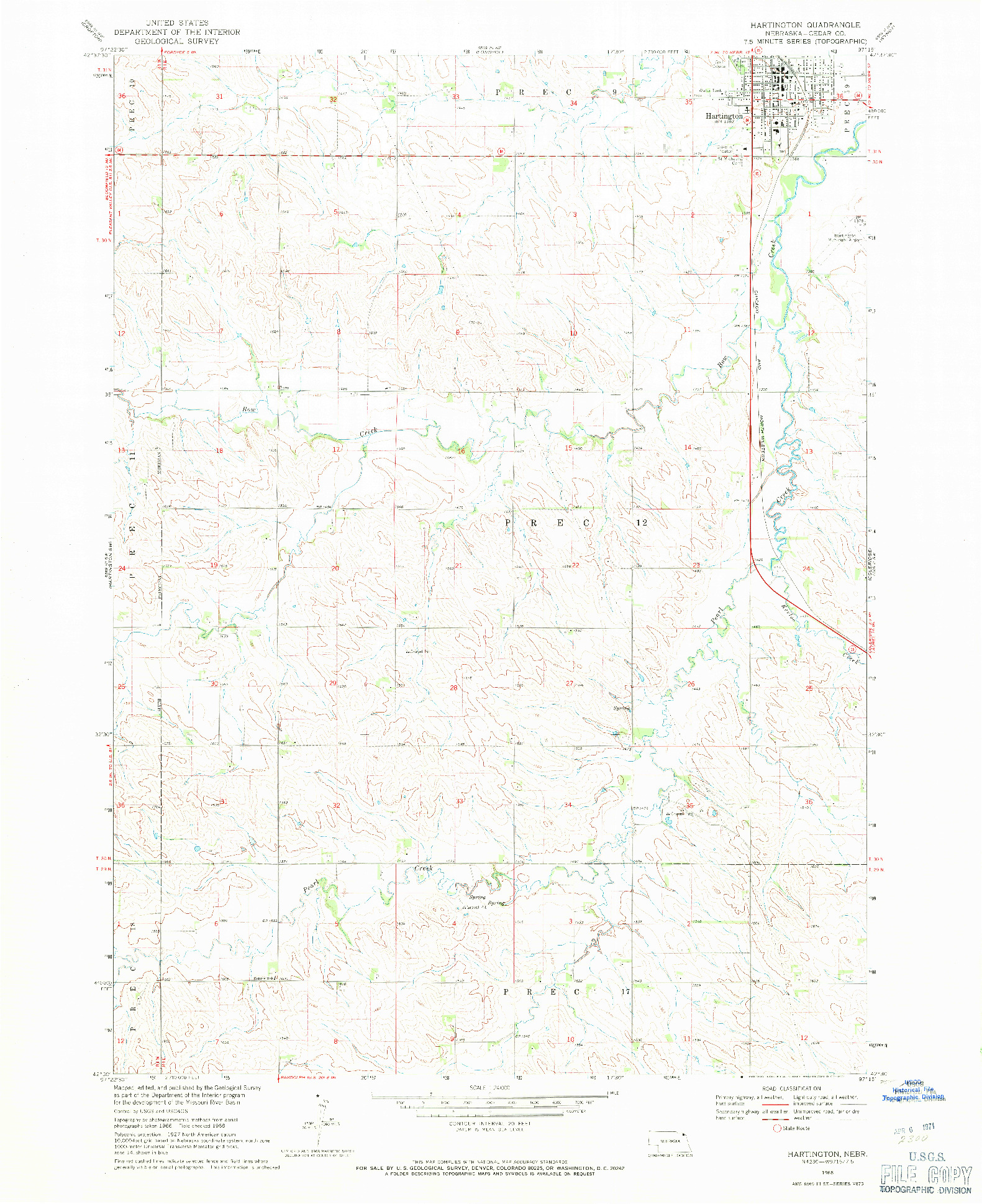 USGS 1:24000-SCALE QUADRANGLE FOR HARTINGTON, NE 1968