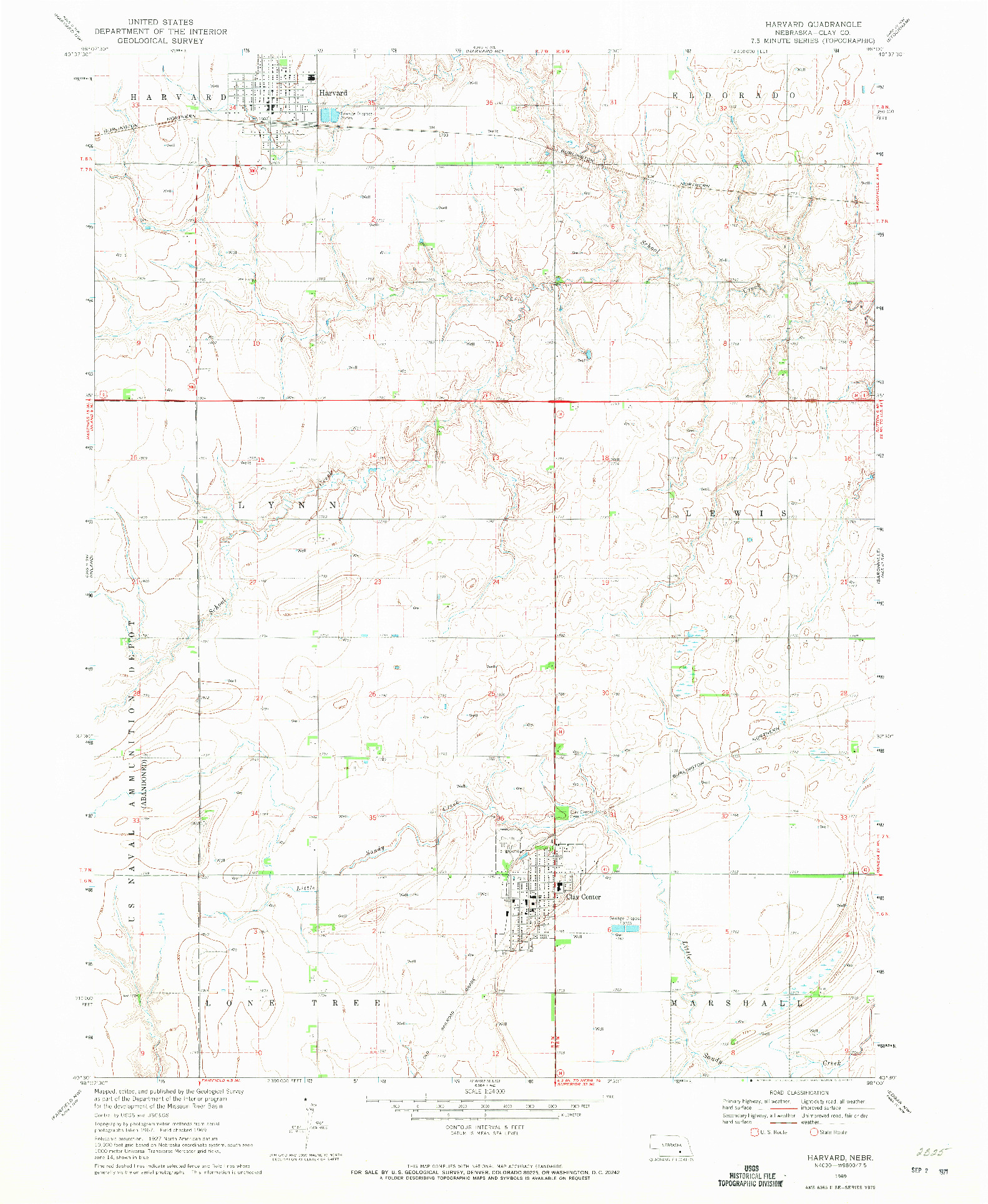 USGS 1:24000-SCALE QUADRANGLE FOR HARVARD, NE 1969