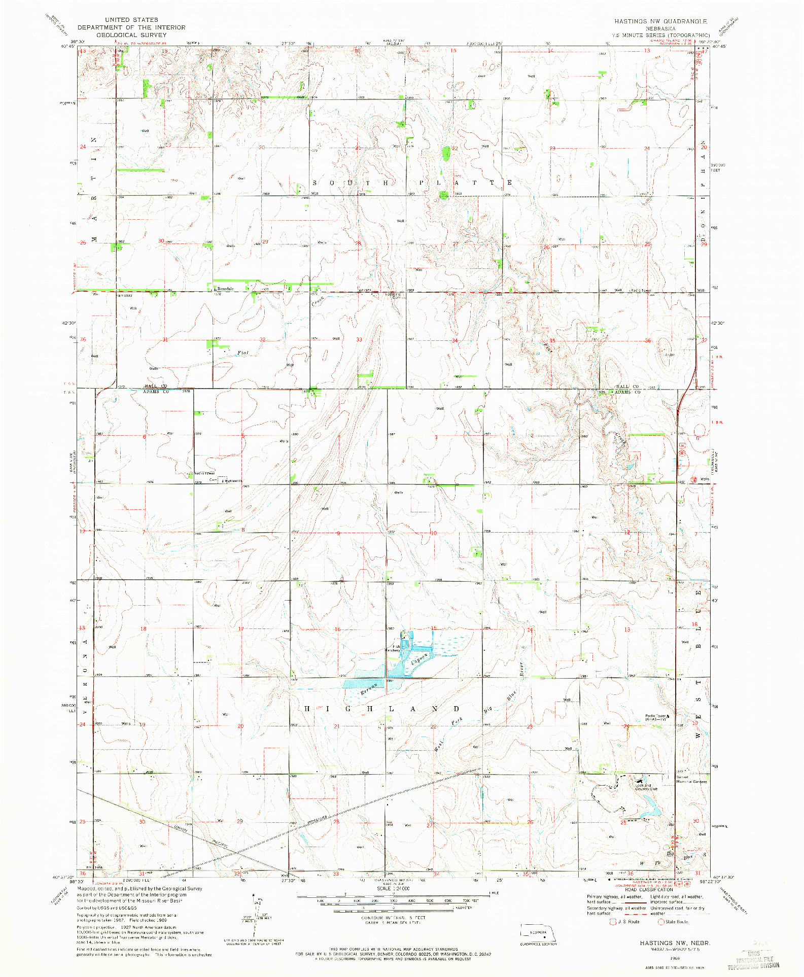 USGS 1:24000-SCALE QUADRANGLE FOR HASTINGS NW, NE 1969