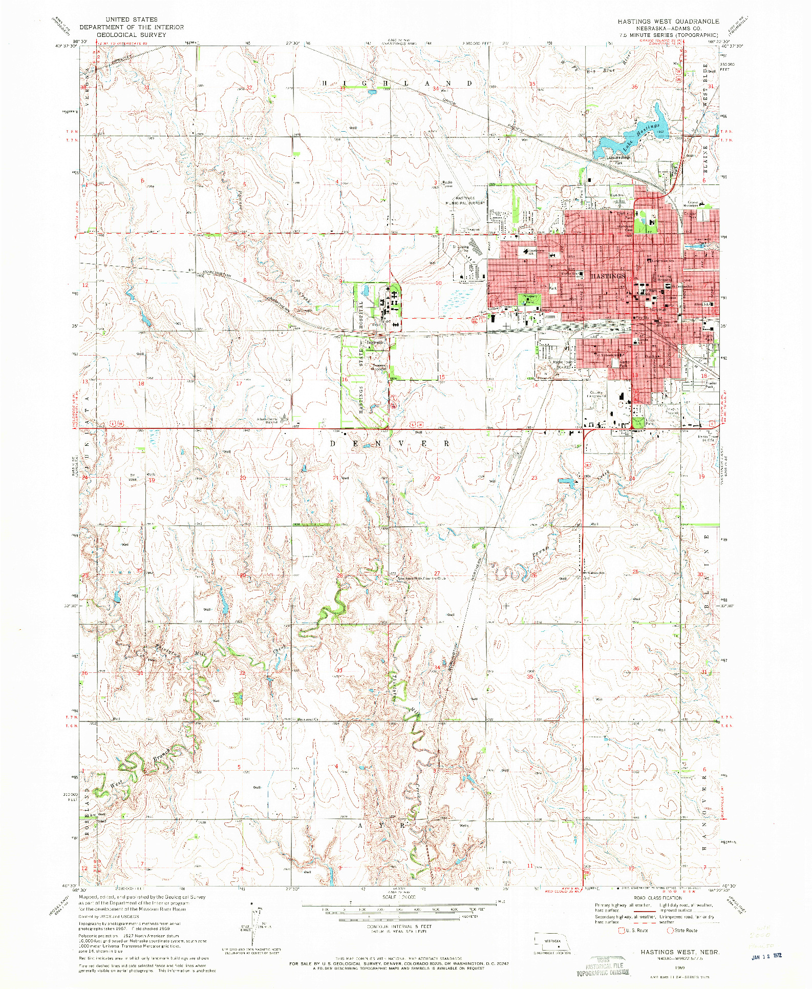 USGS 1:24000-SCALE QUADRANGLE FOR HASTINGS WEST, NE 1969