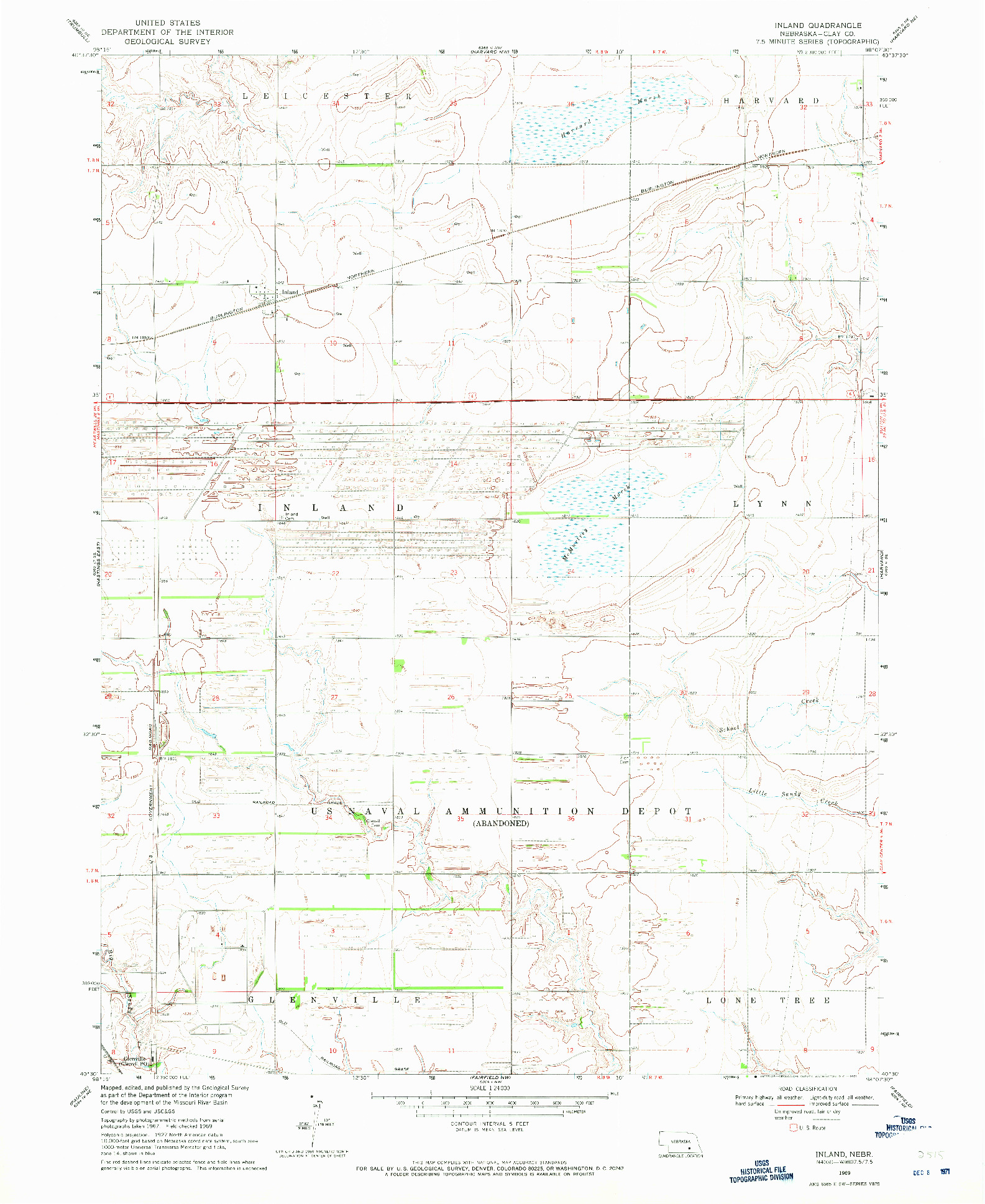 USGS 1:24000-SCALE QUADRANGLE FOR INLAND, NE 1969
