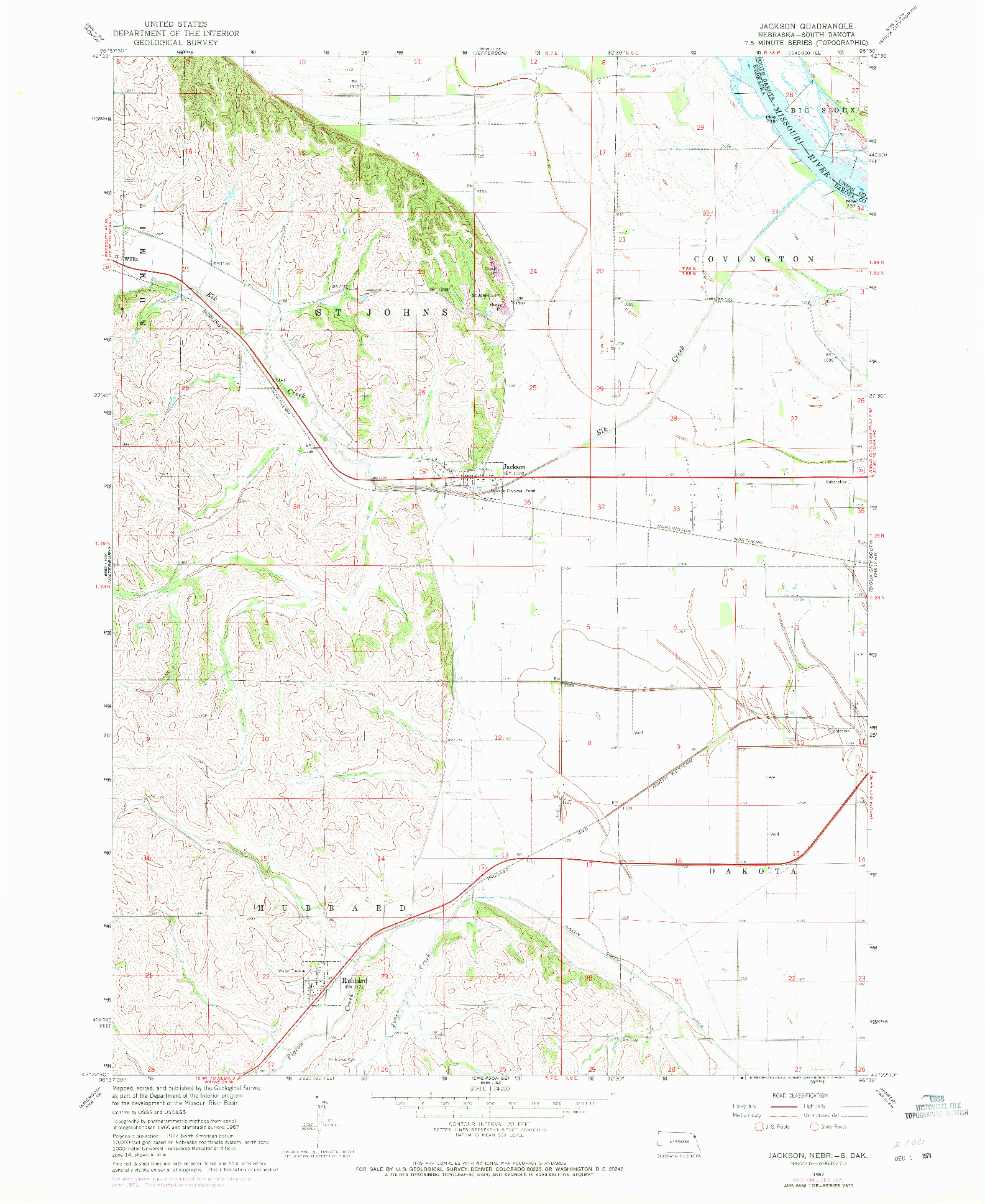 USGS 1:24000-SCALE QUADRANGLE FOR JACKSON, NE 1967