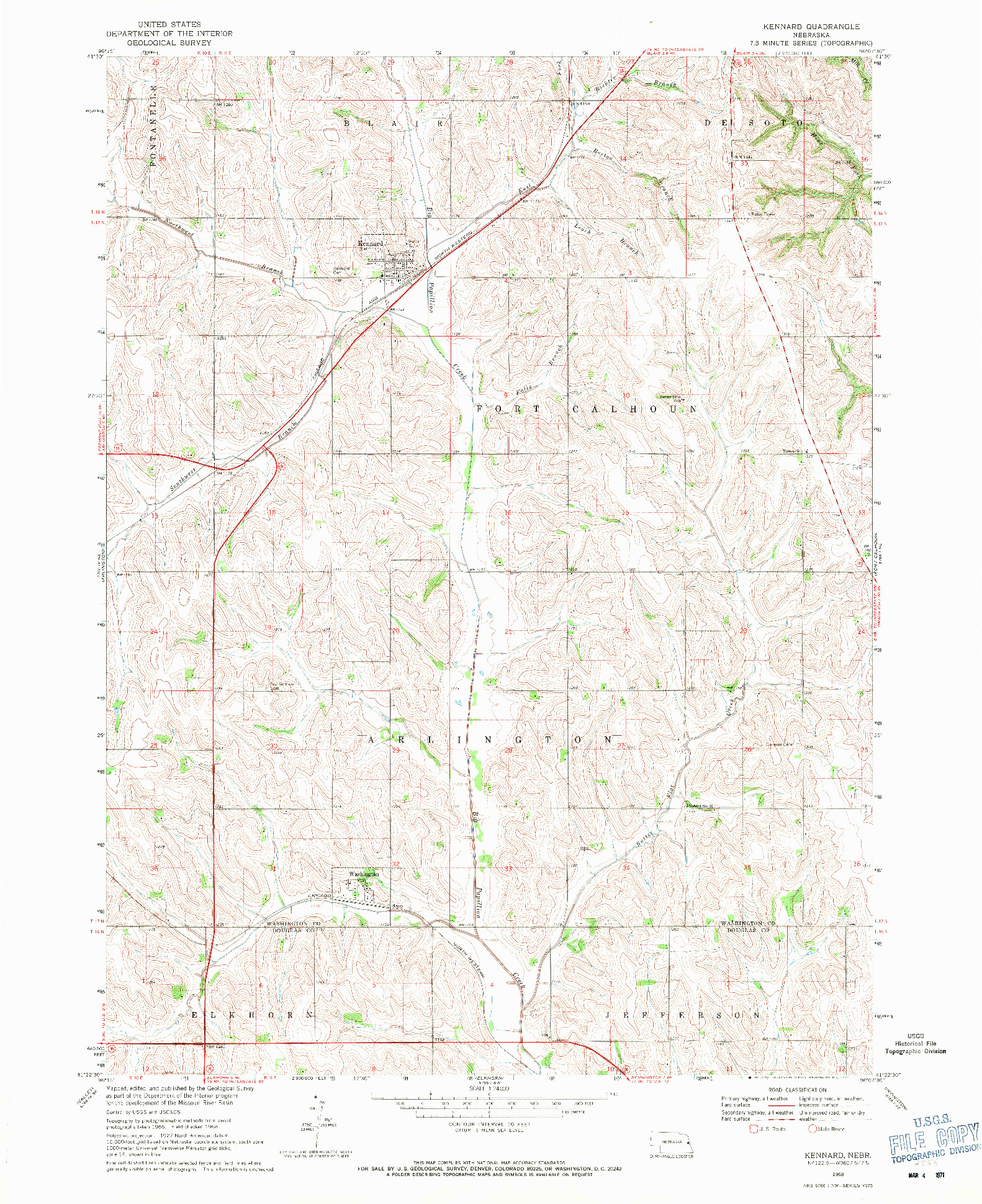 USGS 1:24000-SCALE QUADRANGLE FOR KENNARD, NE 1968