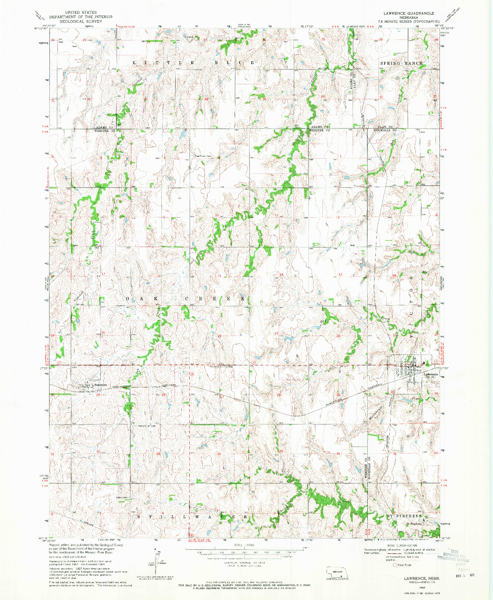 USGS 1:24000-SCALE QUADRANGLE FOR LAWRENCE, NE 1969