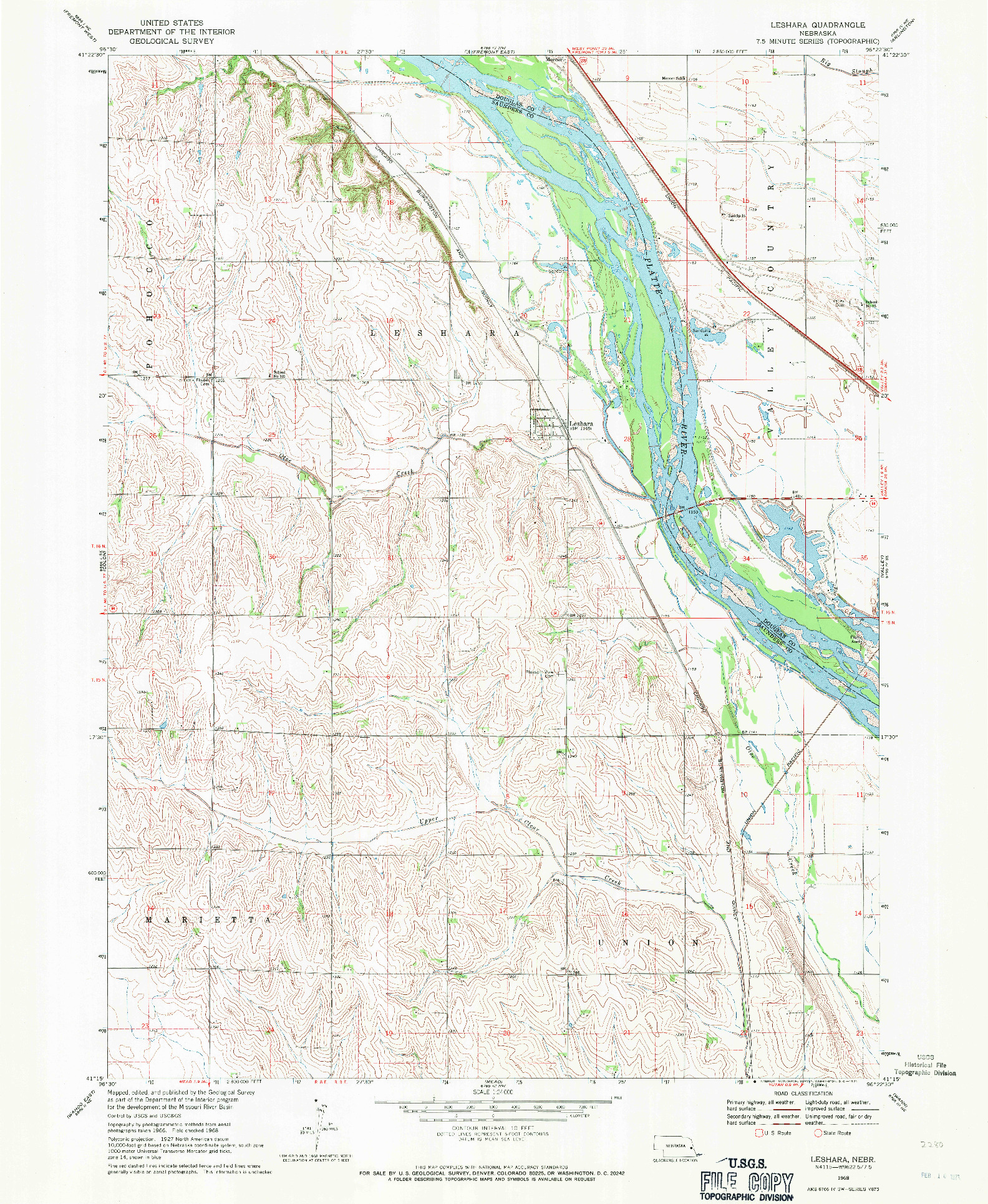 USGS 1:24000-SCALE QUADRANGLE FOR LESHARA, NE 1968